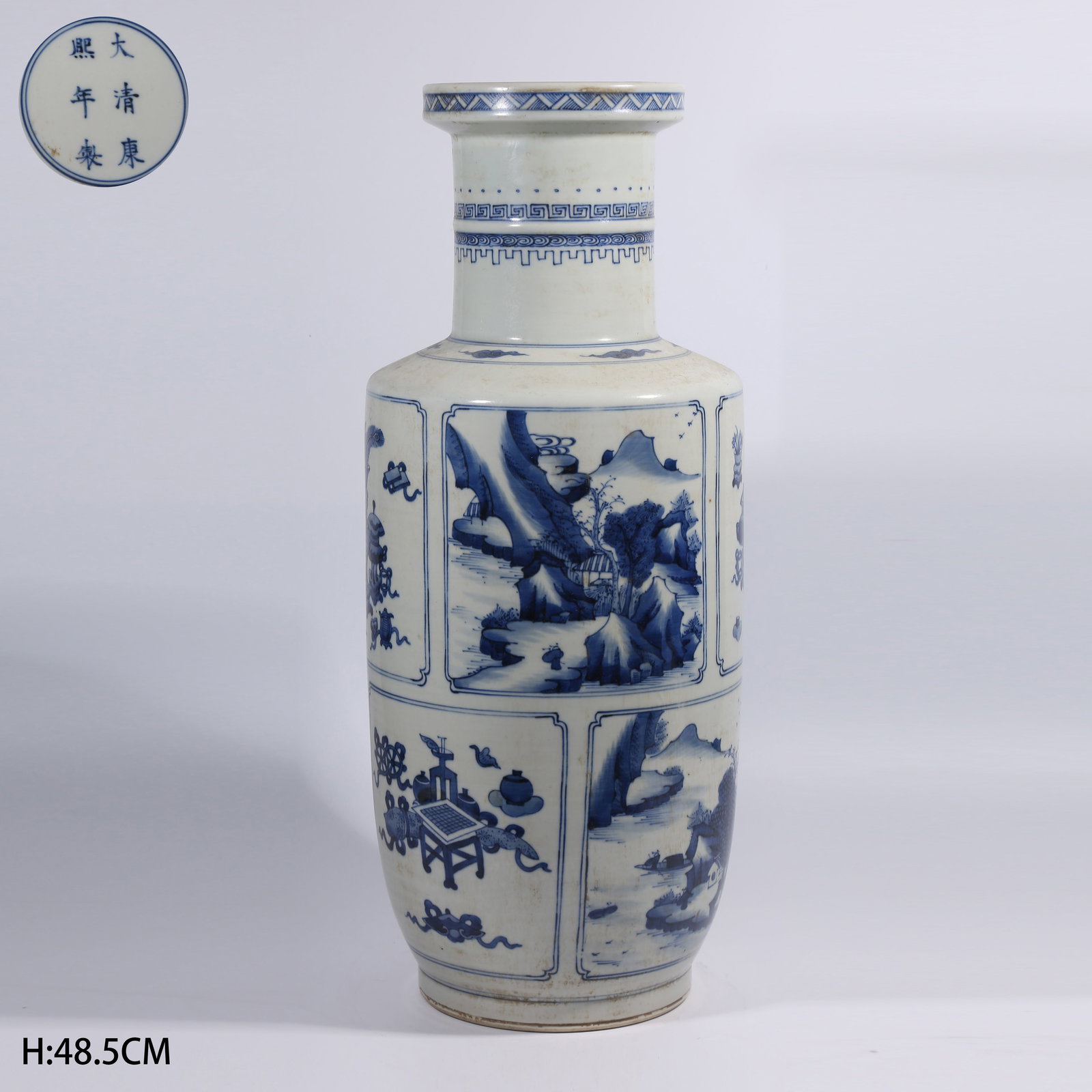 A BLUE-AND-WHITE OPENWORK DRUM-SHAPED VASE (1 of 9)