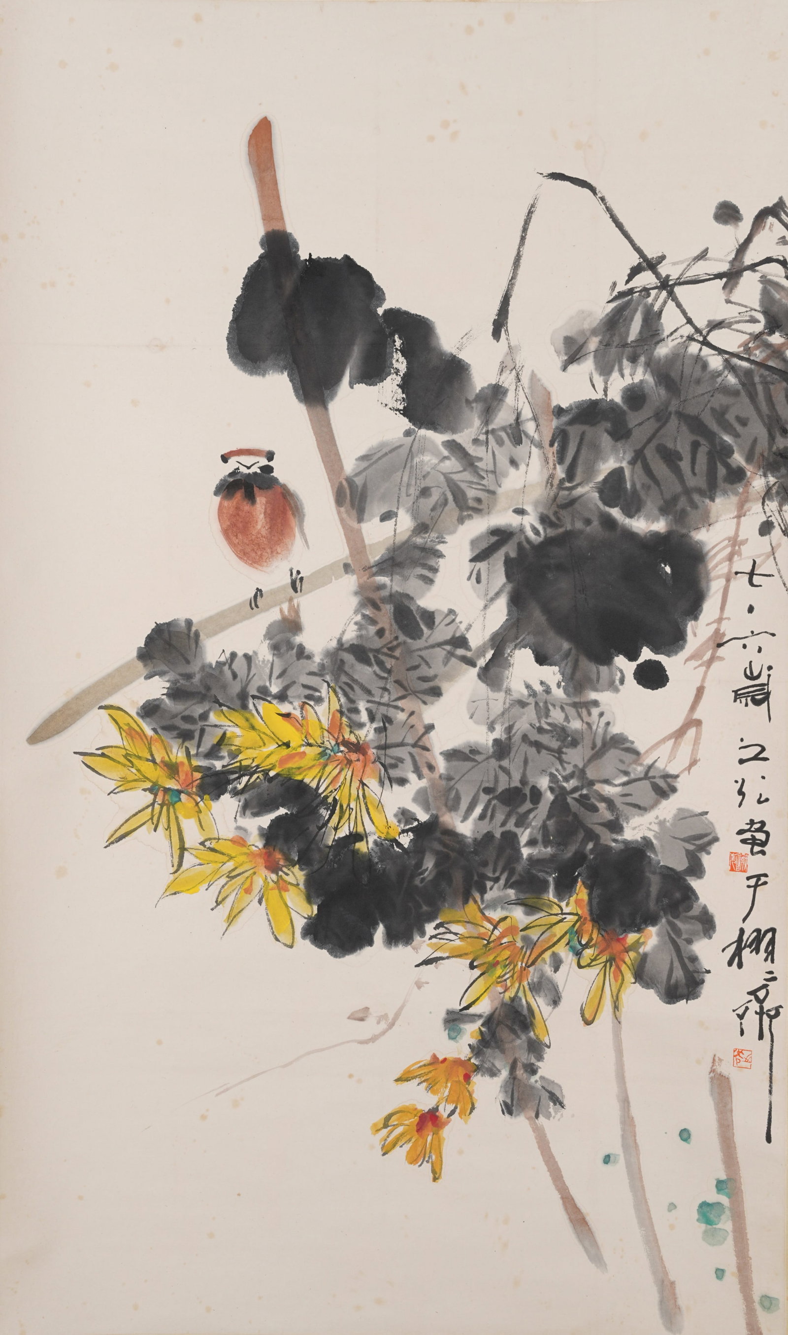 A FLOWER AND BIRD PAINTING ON PAPER BY XIE ZHIGUANG.謝之光: Flower and Bird Painting on Paper by Xie Zhiguang.謝之光