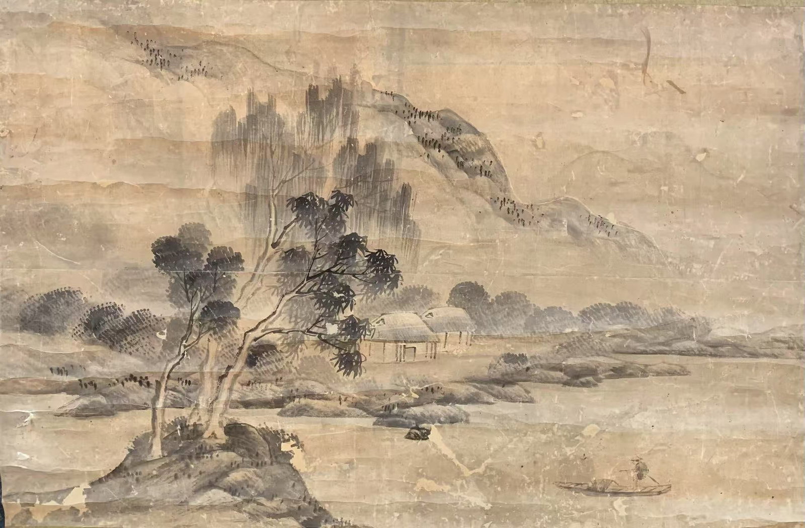 A LANDSCAPE PAINTING ON PAPER BY ANONYMOUS. (1 of 5)