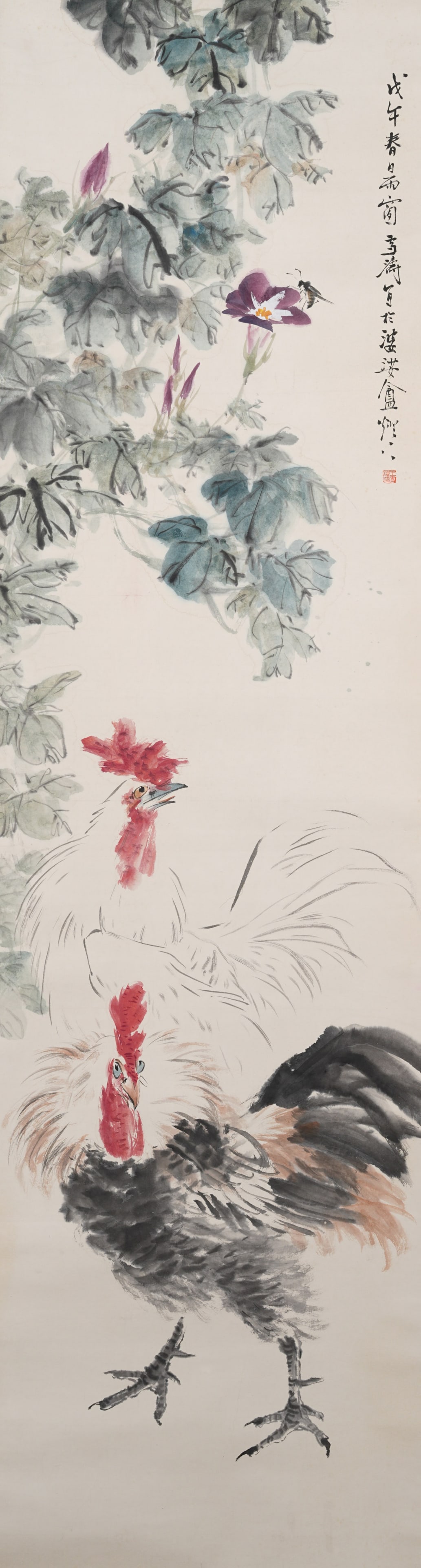 A DOUBLE CHICKENS PAINTING ON PAPER BY WANG XUETAO.王雪濤 (1 of 9)