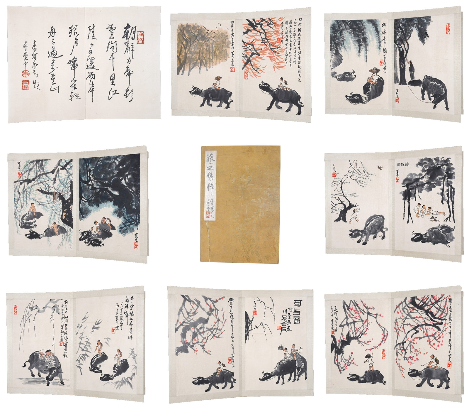 A HERDING OXEN PAINTING ALBUM LEAVES ON PAPER (11 PAGES) BY LI KERAN.李可染 (1 of 14)
