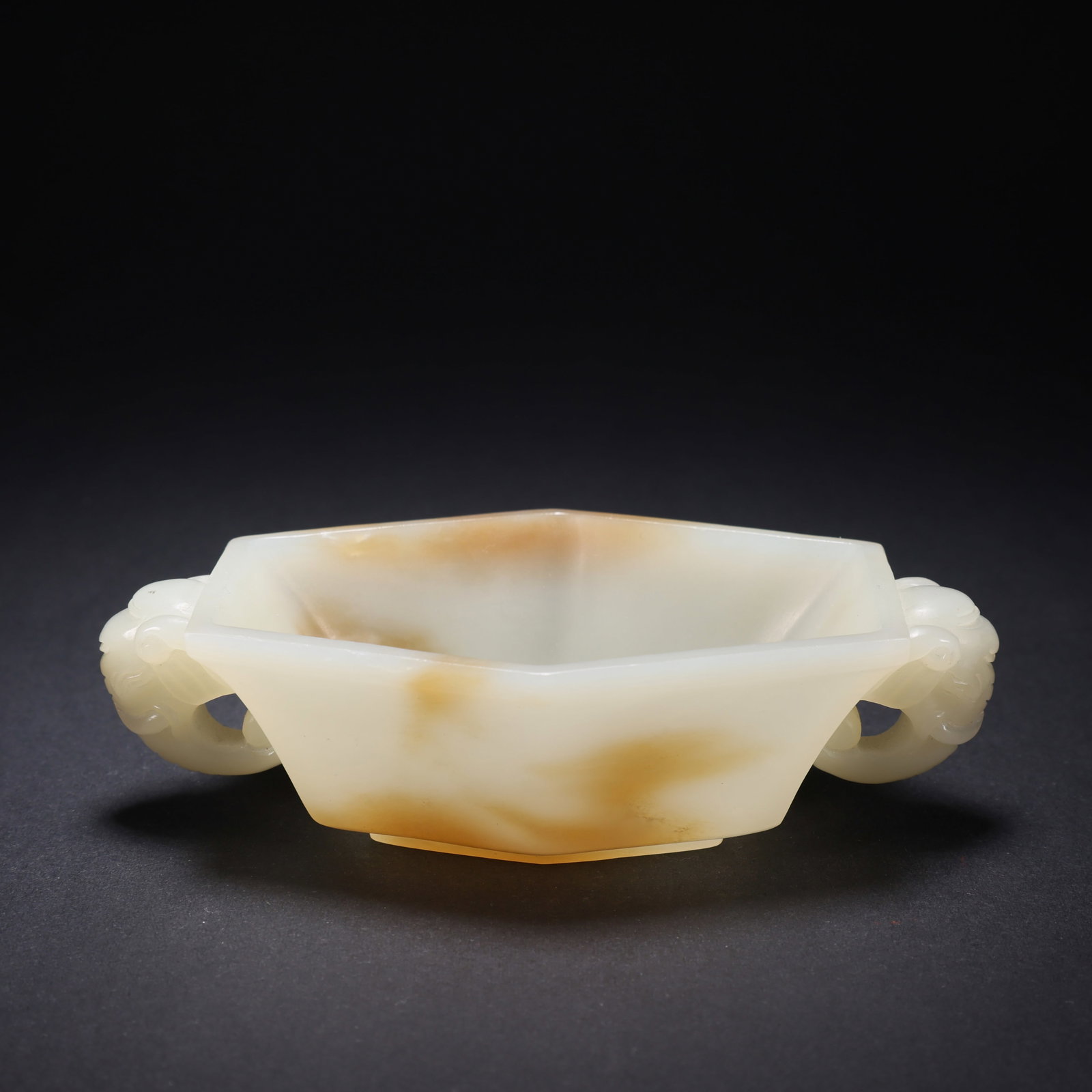 A HETIAN JADE DIAMOND-SHAPED BRUSH WASHER WITH DOUBLE ELEPHANT HANDLES (1 of 9)