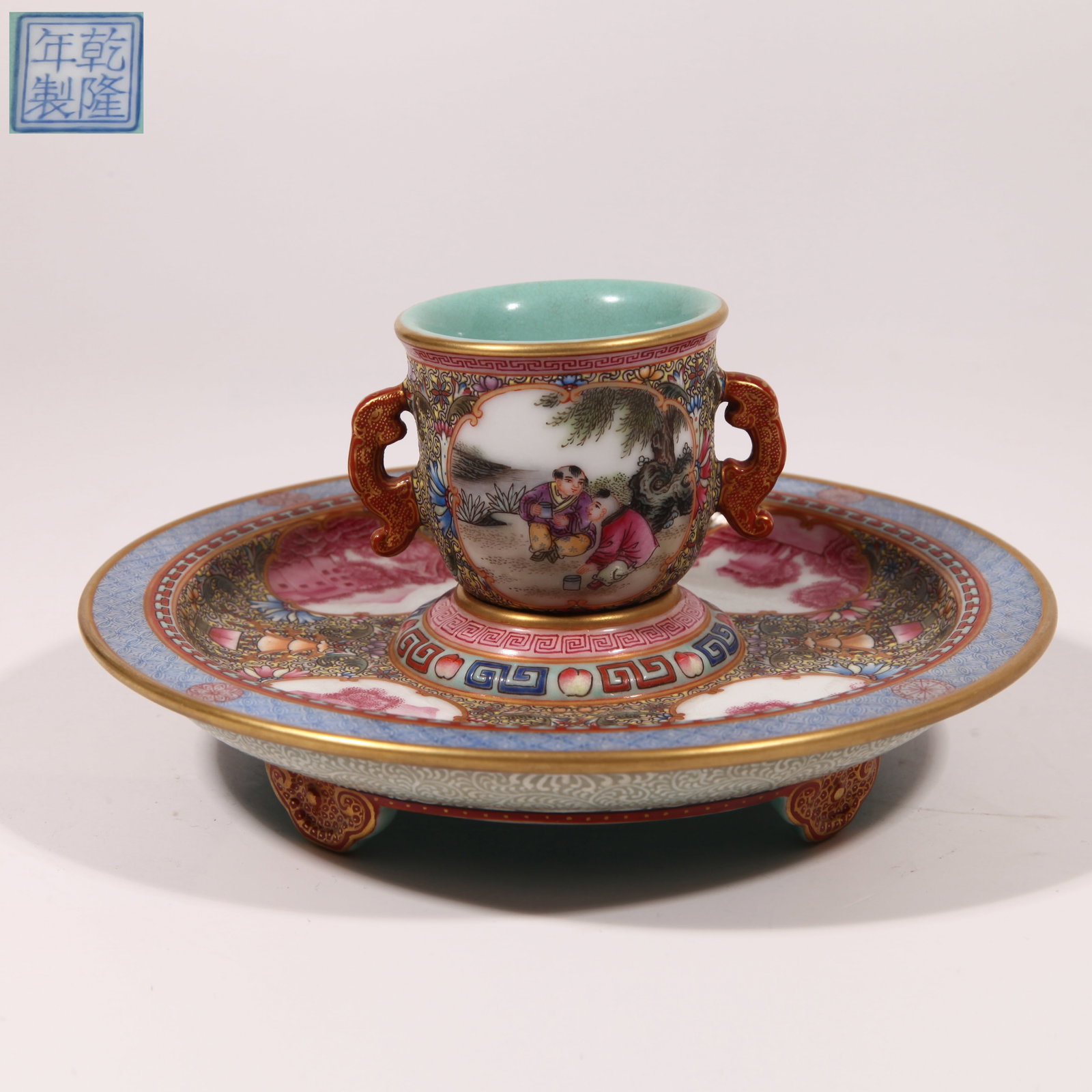 A DOUBLE-HANDLED CUP SET WITH CHILDREN PLAYING SCENE IN WUCAI (1 of 10)