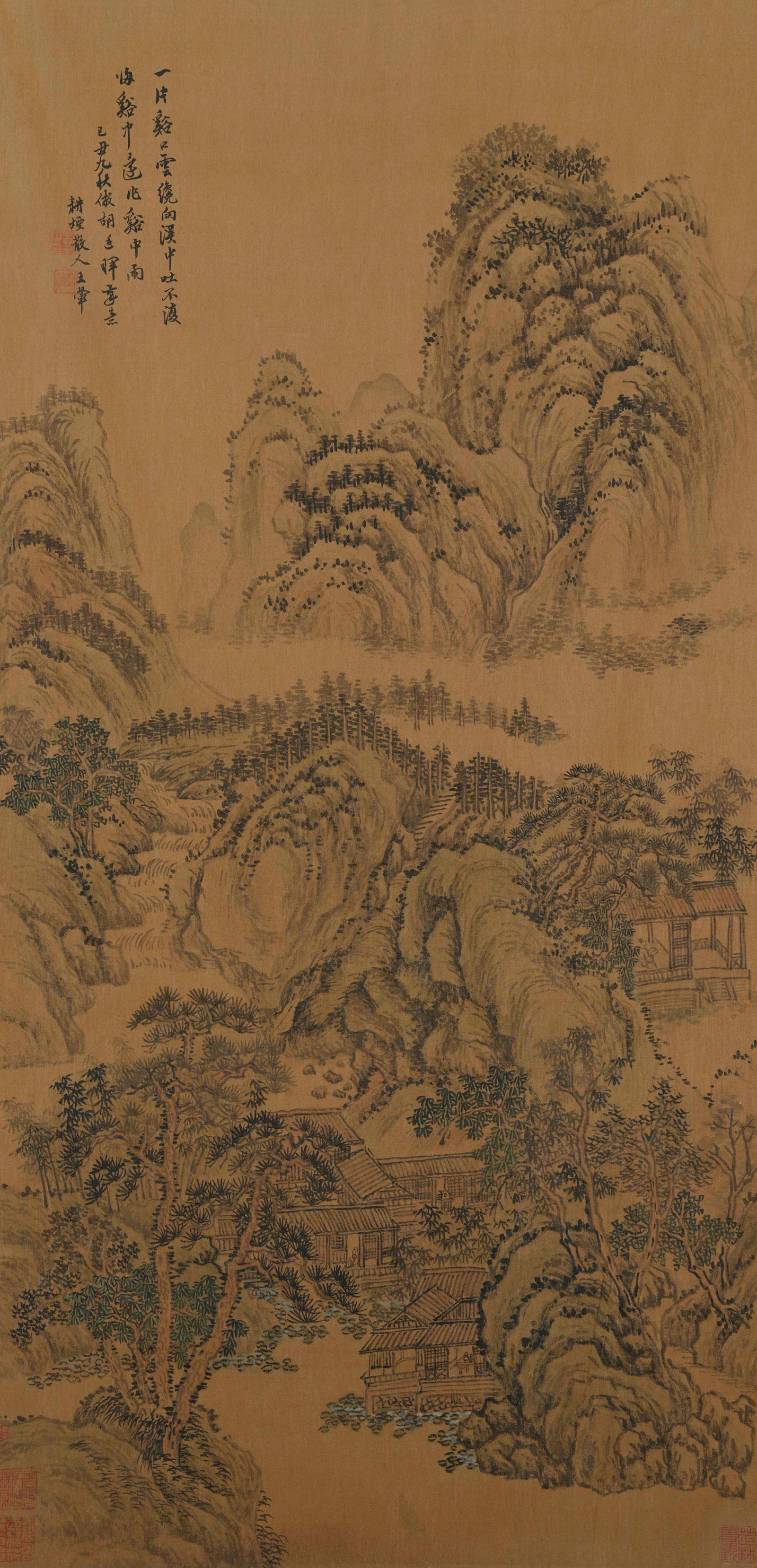 A LANDSCAPE PAINTING ON SILK BY WANG HUI.王翚: Landscape Painting on Silk by Wang Hui.王翚