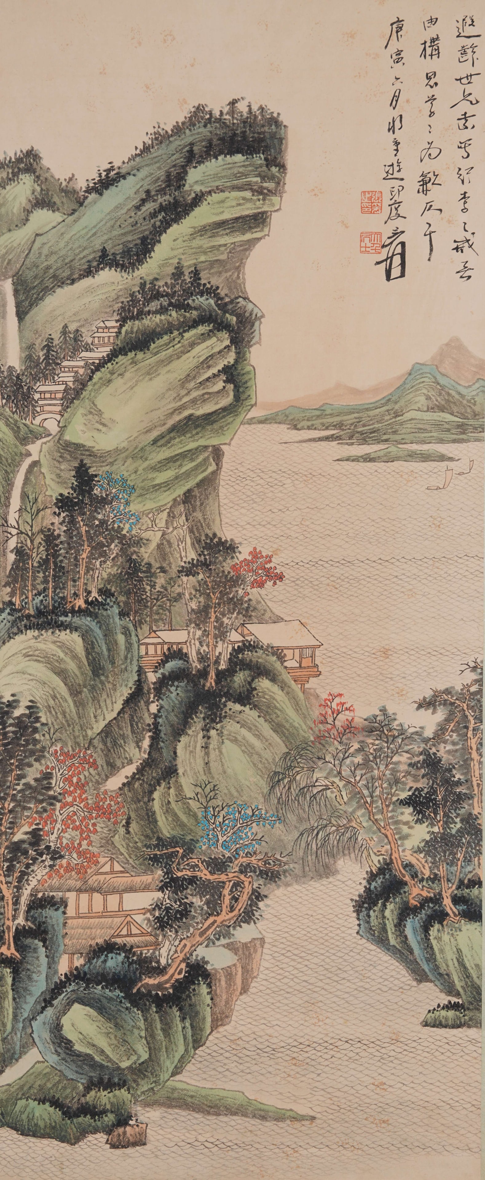 A LANDSCAPE PAINTING ON PAPER BY ZHANG DAQIAN.張大千: Landscape Painting on Paper by Zhang Daqian.張大千