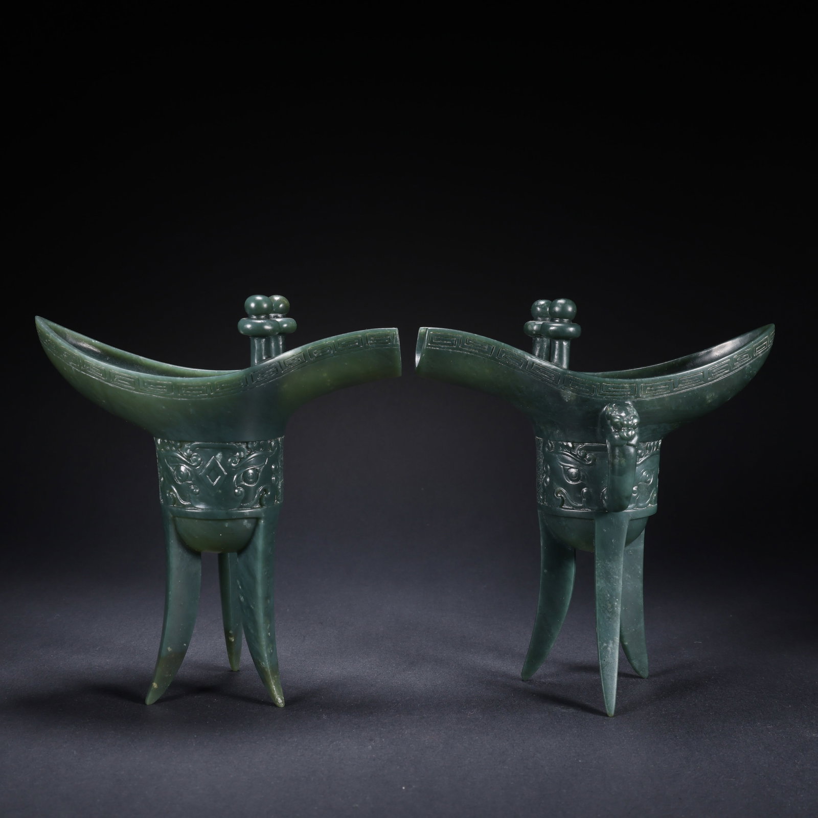 A HETIAN JASPER JUE CUPS PAIR (1 of 9)