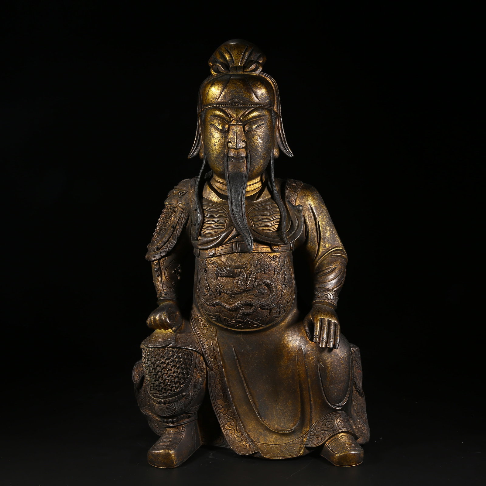 A GILDED BRONZE SEATED STATUE OF GUAN GONG (1 of 8)