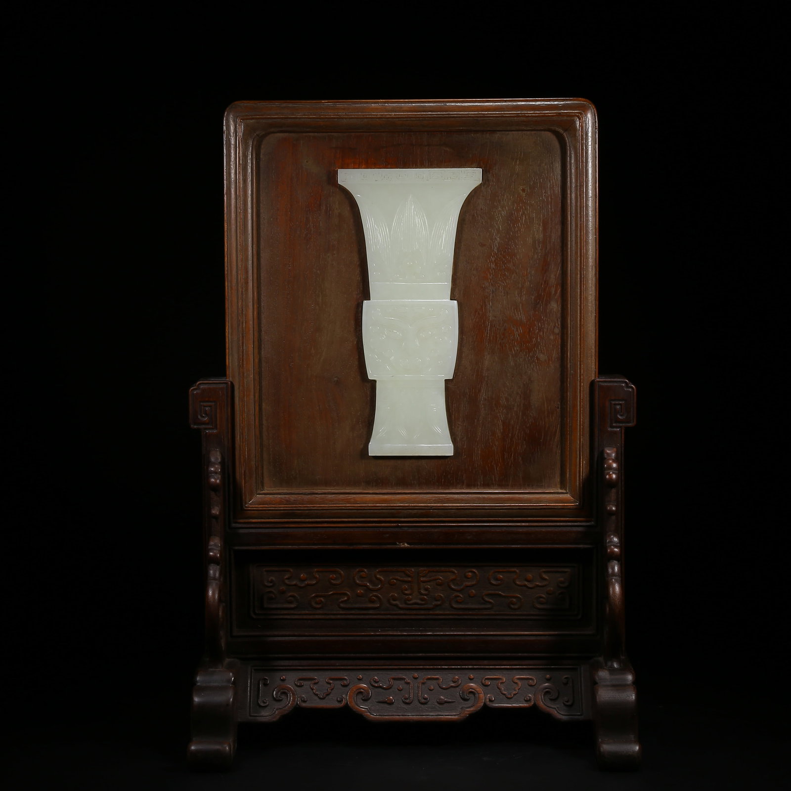 A HUANGHUALI WOOD SCREEN INLAID WITH HETIAN WHITE JADE FLOWER VASE PATTERN (1 of 8)