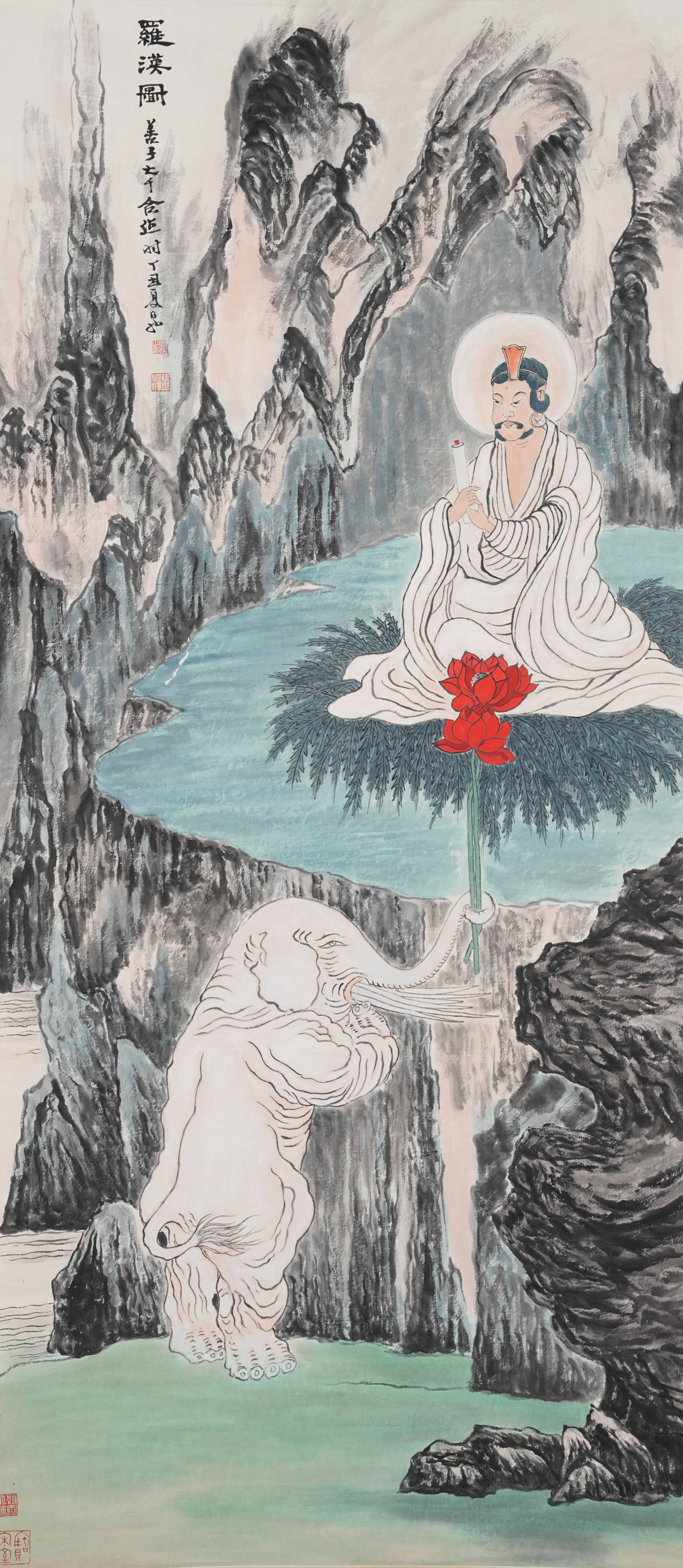 A ARHAT PAINTING ON PAPER (COLLABORATIVE WORK) BY ZHANG DAQIAN AND ZHANG SHANZI.張大 (1 of 8)