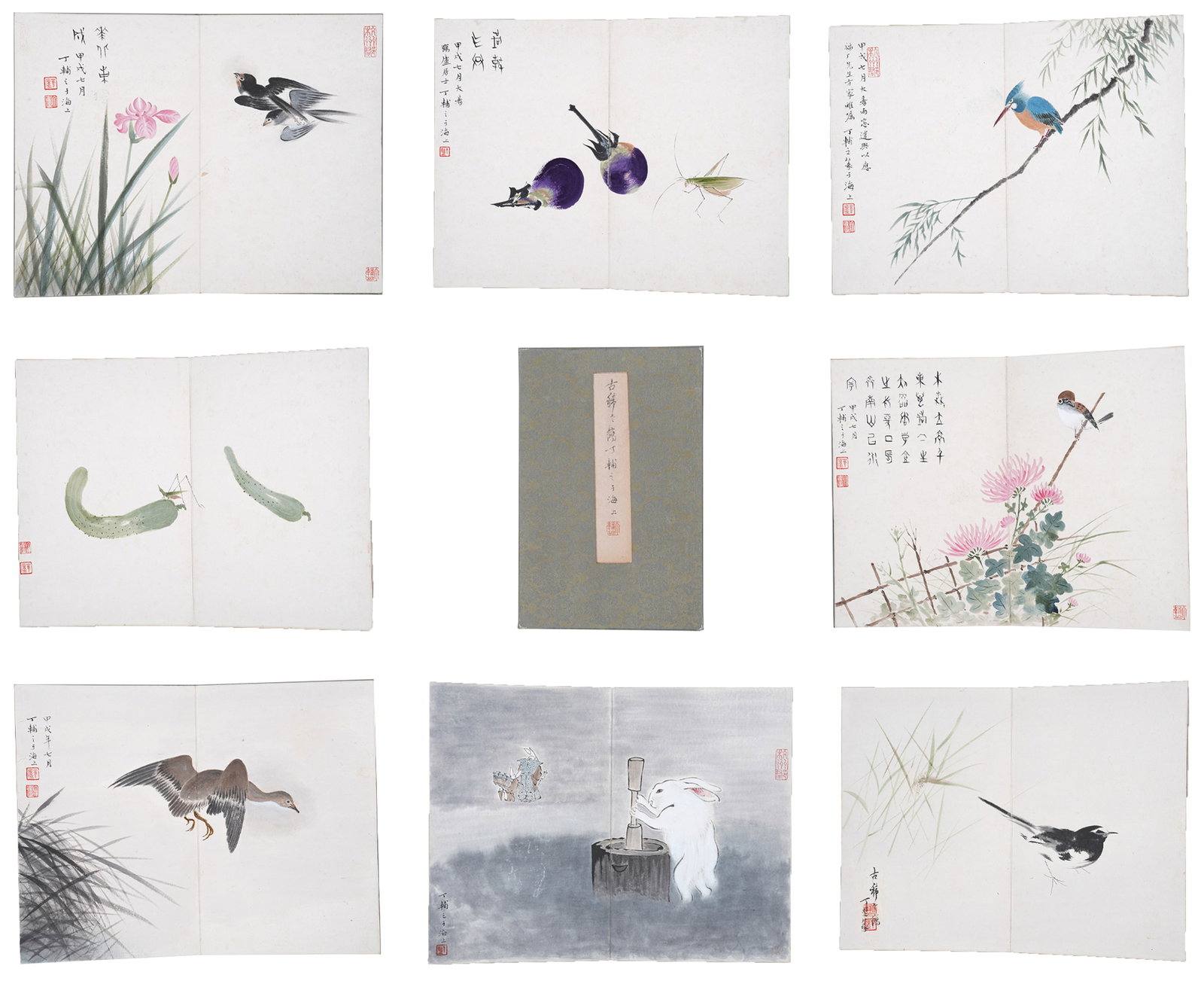 A FLOWER-AND-BIRD PAINTING ALBUM LEAVES ON PAPER (7 PAGES) BY DING FUZHI.丁輔之 (1 of 11)
