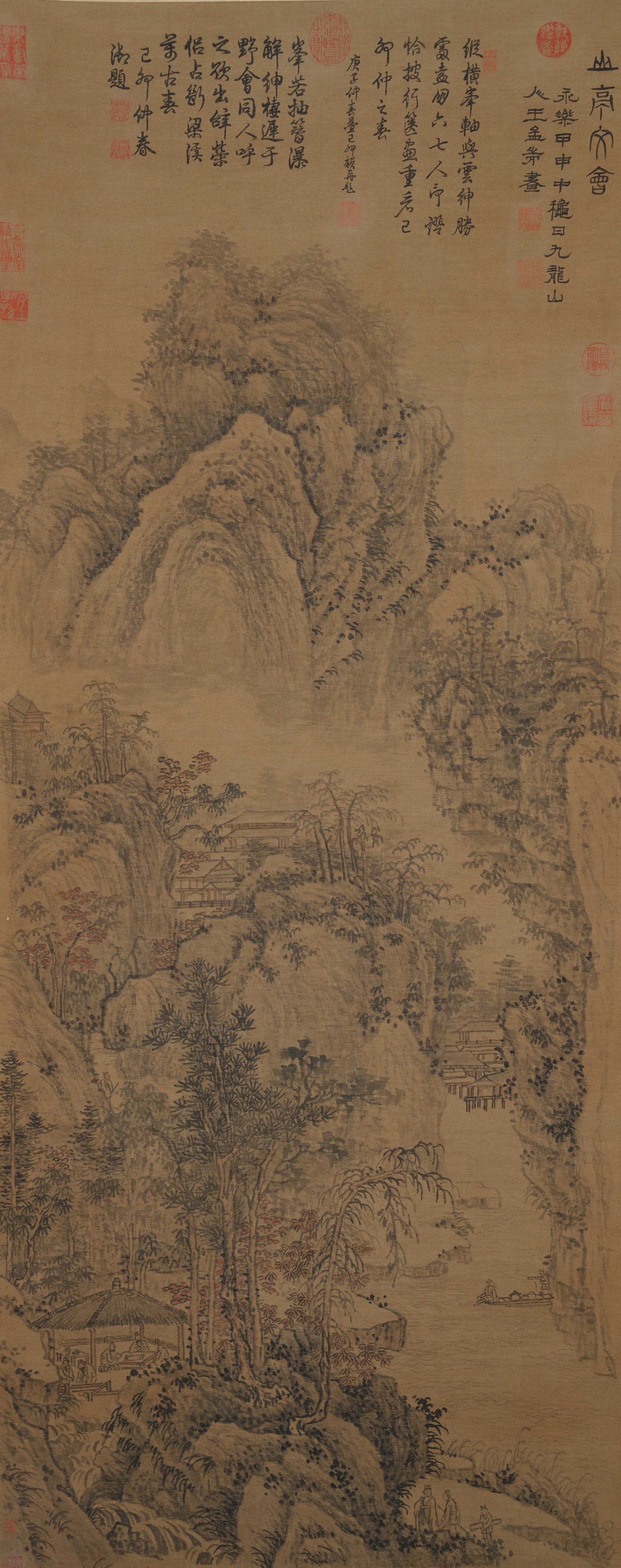 A LANDSCAPE PAINTING ON SILK BY WANG XIMENG.王希孟: Landscape Painting on Silk by Wang Ximeng.王希孟
