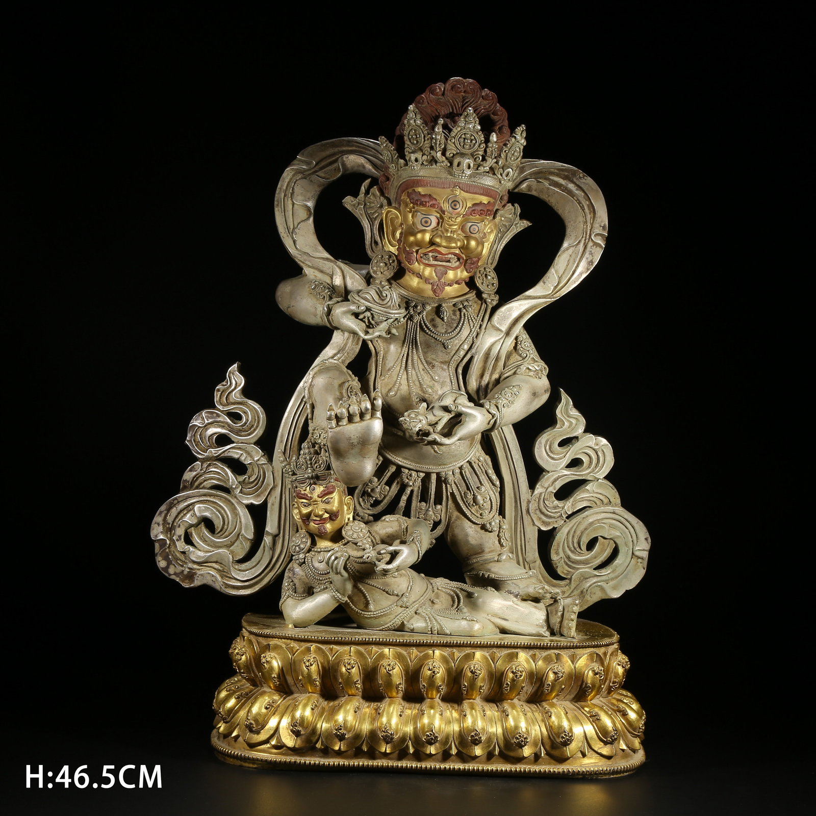 A GILT AND SILVERED BRONZE BLACK WEALTH GOD STATUE (1 of 8)