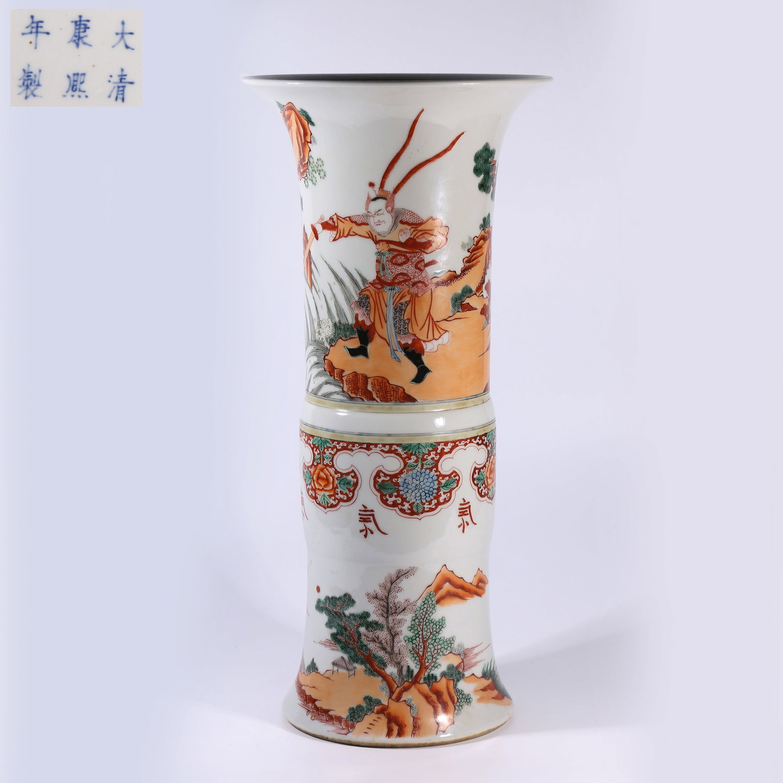 A WUCAI BEAKER VASE WITH "HORSE-AND-BLADE" FIGURE STORY SCENES (1 of 8)