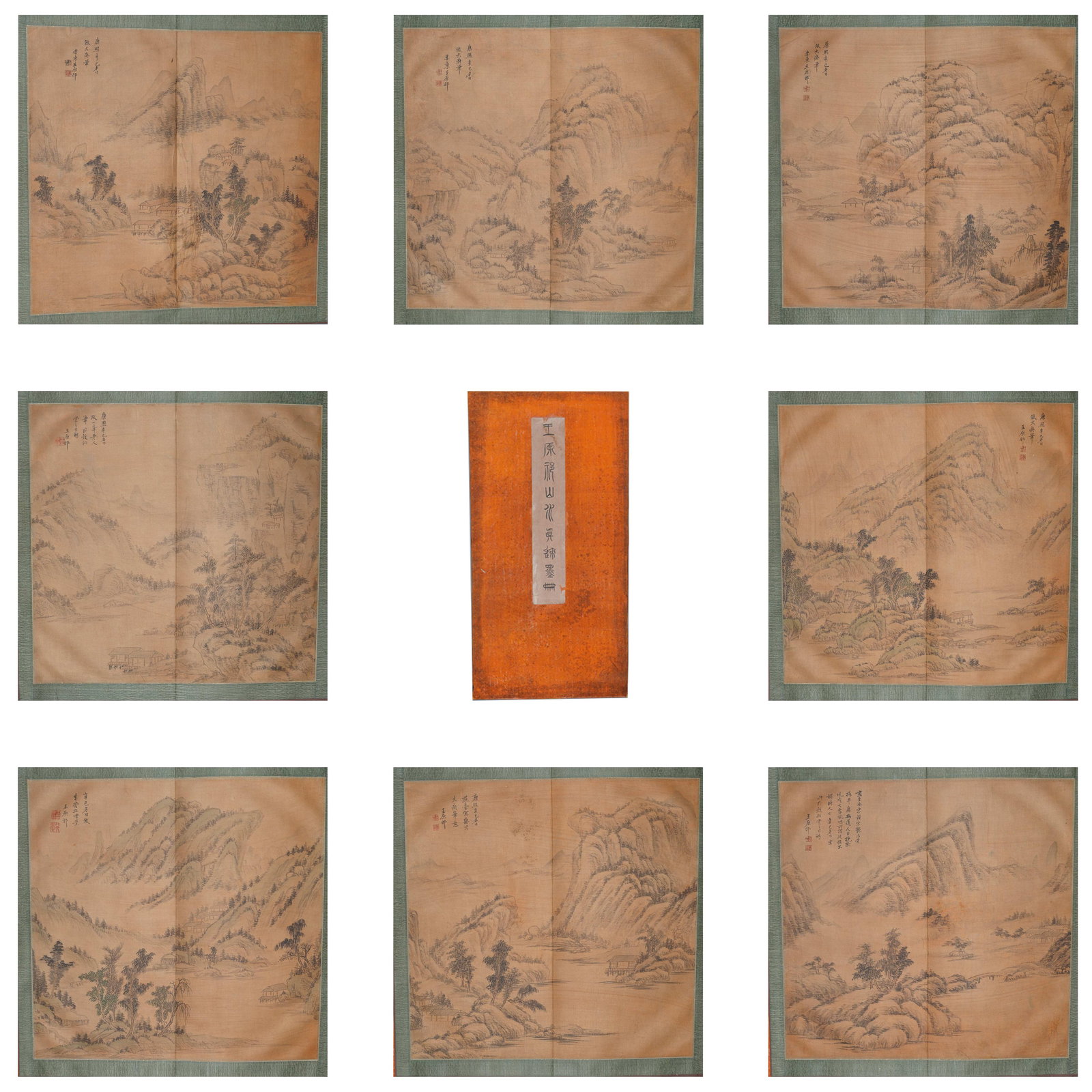 A LANDSCAPE PAINTING ALBUM LEAVES ON SILK (9 PAGES) BY WANG YUANQI.王原祁 (1 of 13)