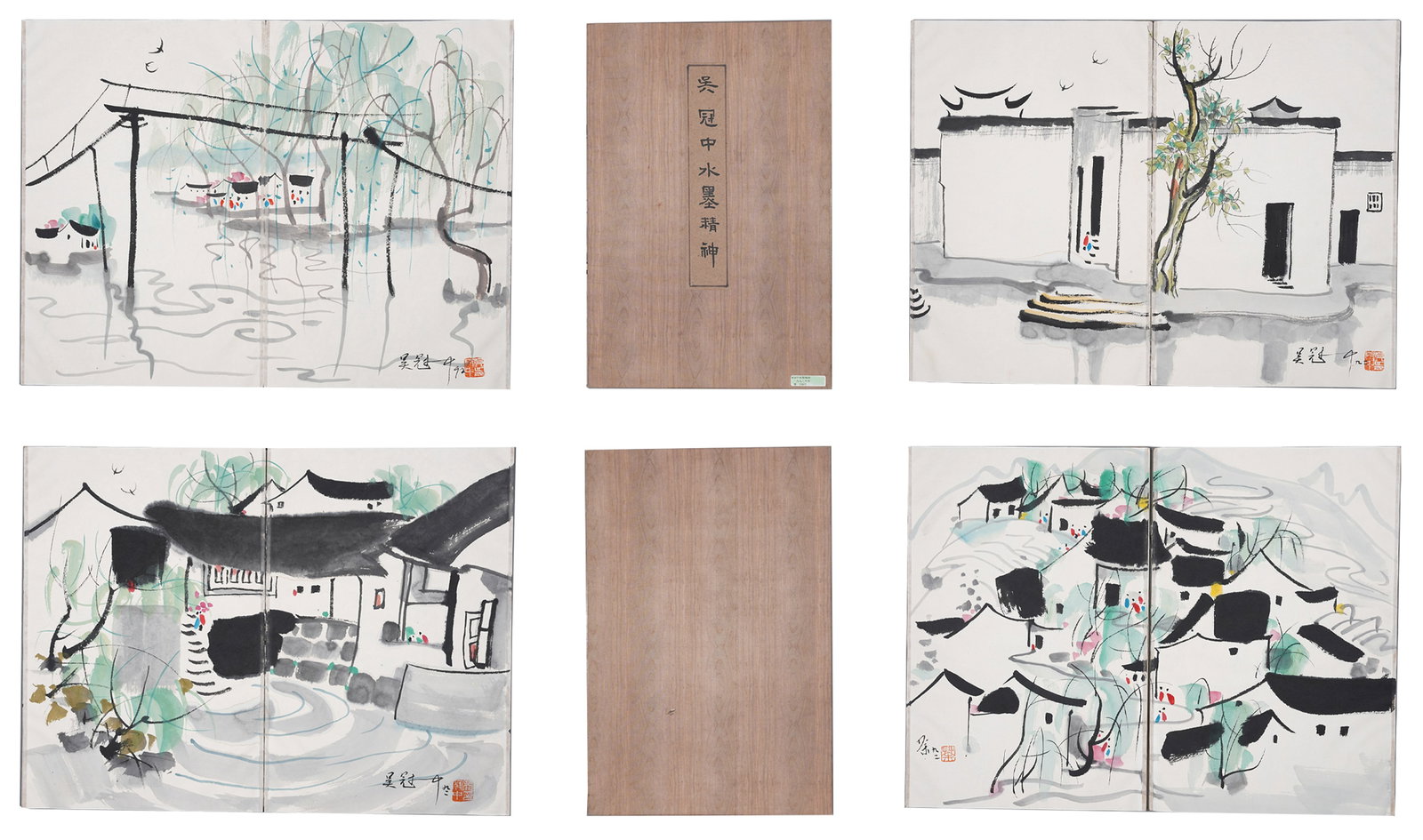 A HOUSES PAINTING ALBUM LEAVES ON PAPER (7 PAGES) BY WU GUANZHONG.吳冠中 (1 of 7)