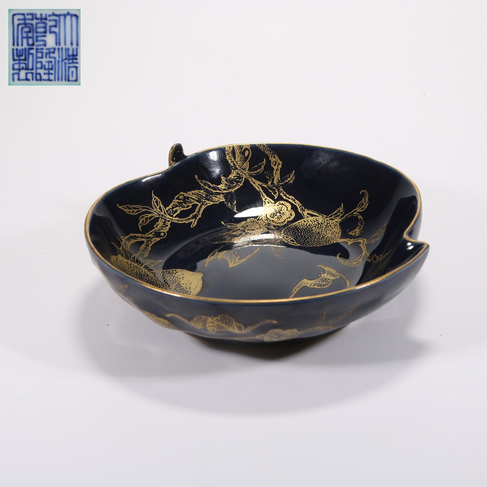 A CLAIR-DE-LUNE-GLAZED WATER POT WITH GILT PEACH-OF-LONGEVITY MOTIF (1 of 8)