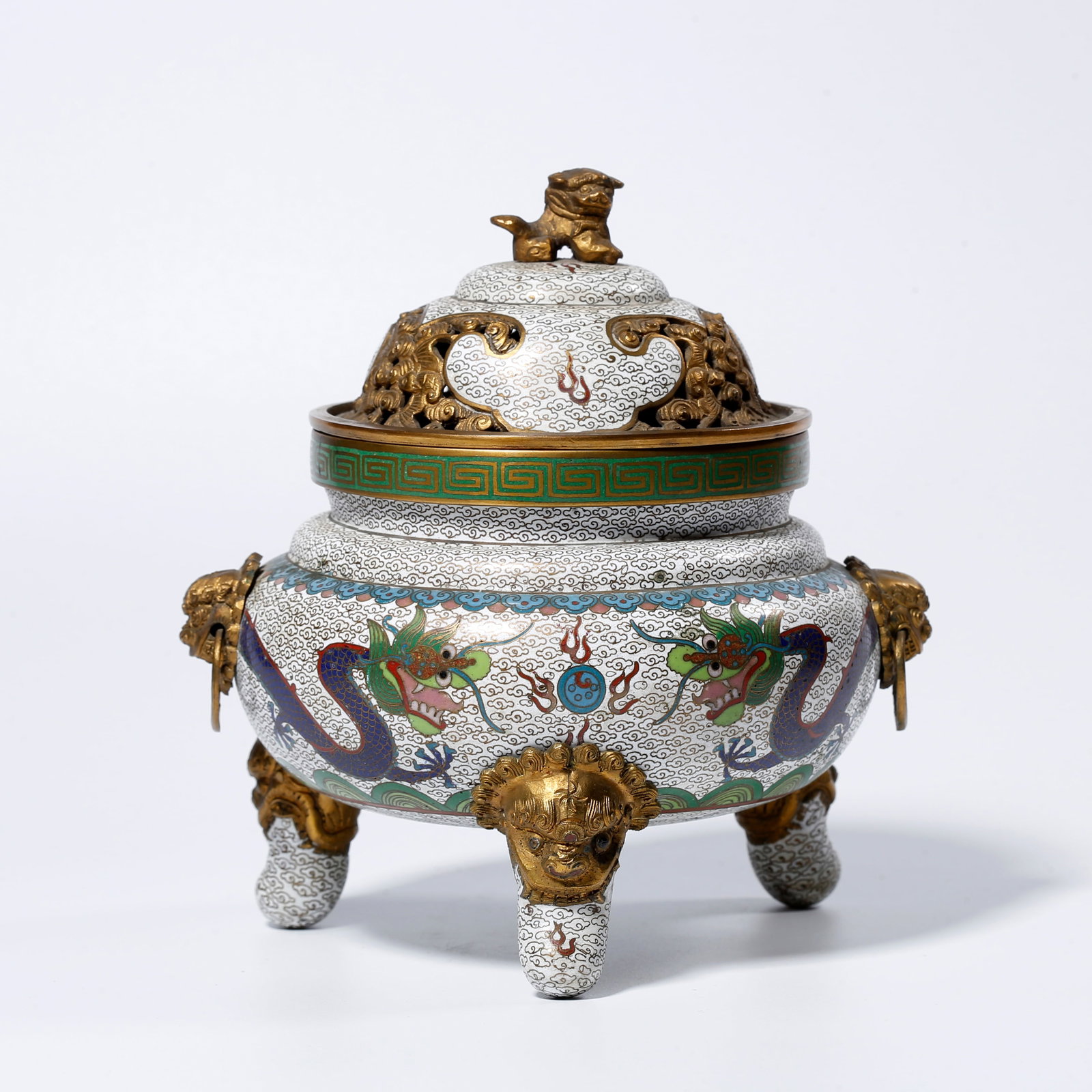 A BRONZE CLOISONNÉ THREE-LEGGED INCENSE BURNER (1 of 12)