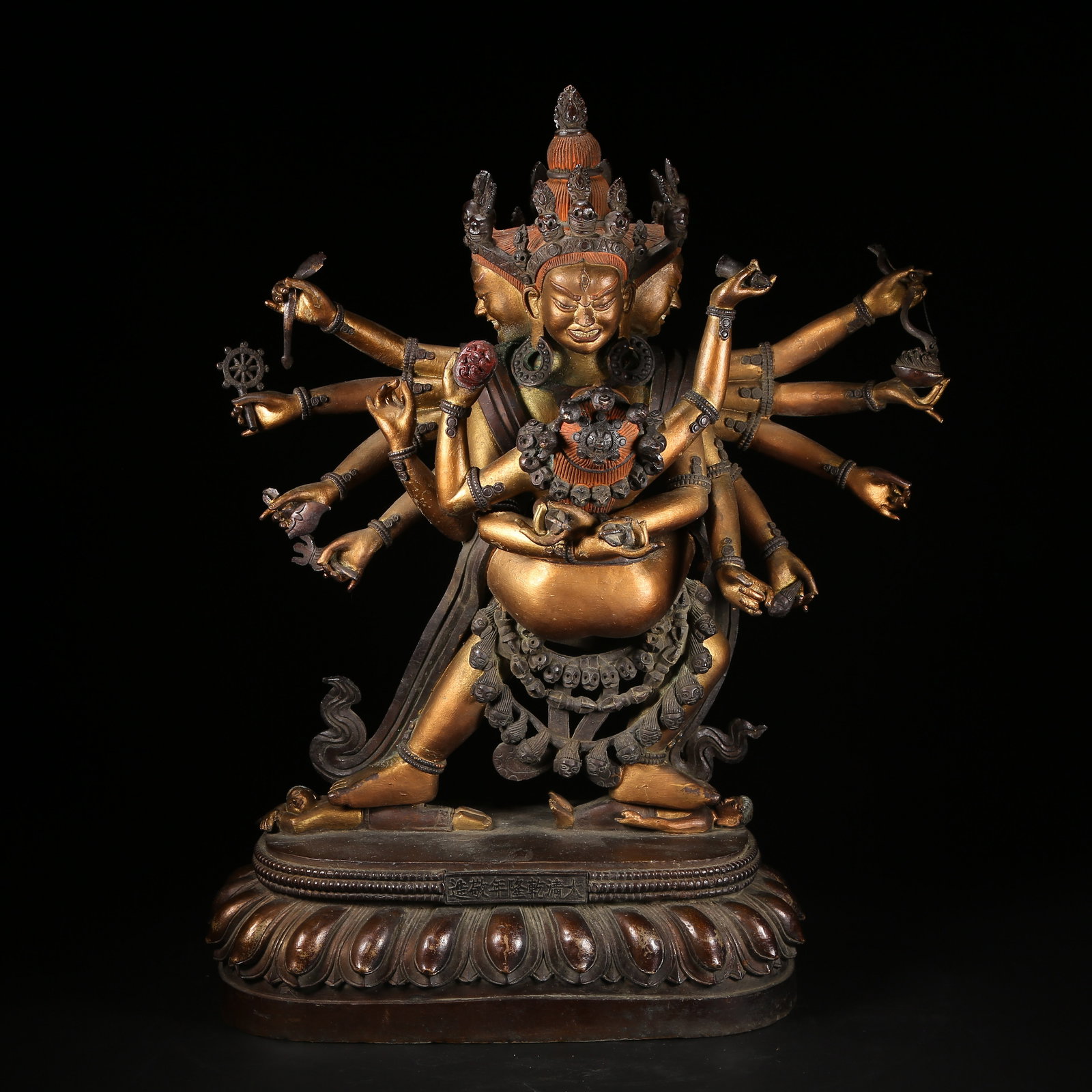 A GILT AND BRONZE ALLOY SIX-TIERED BUDDHIST TOWER STYLE SHIVALOKA VAJRA STATUE (1 of 10)