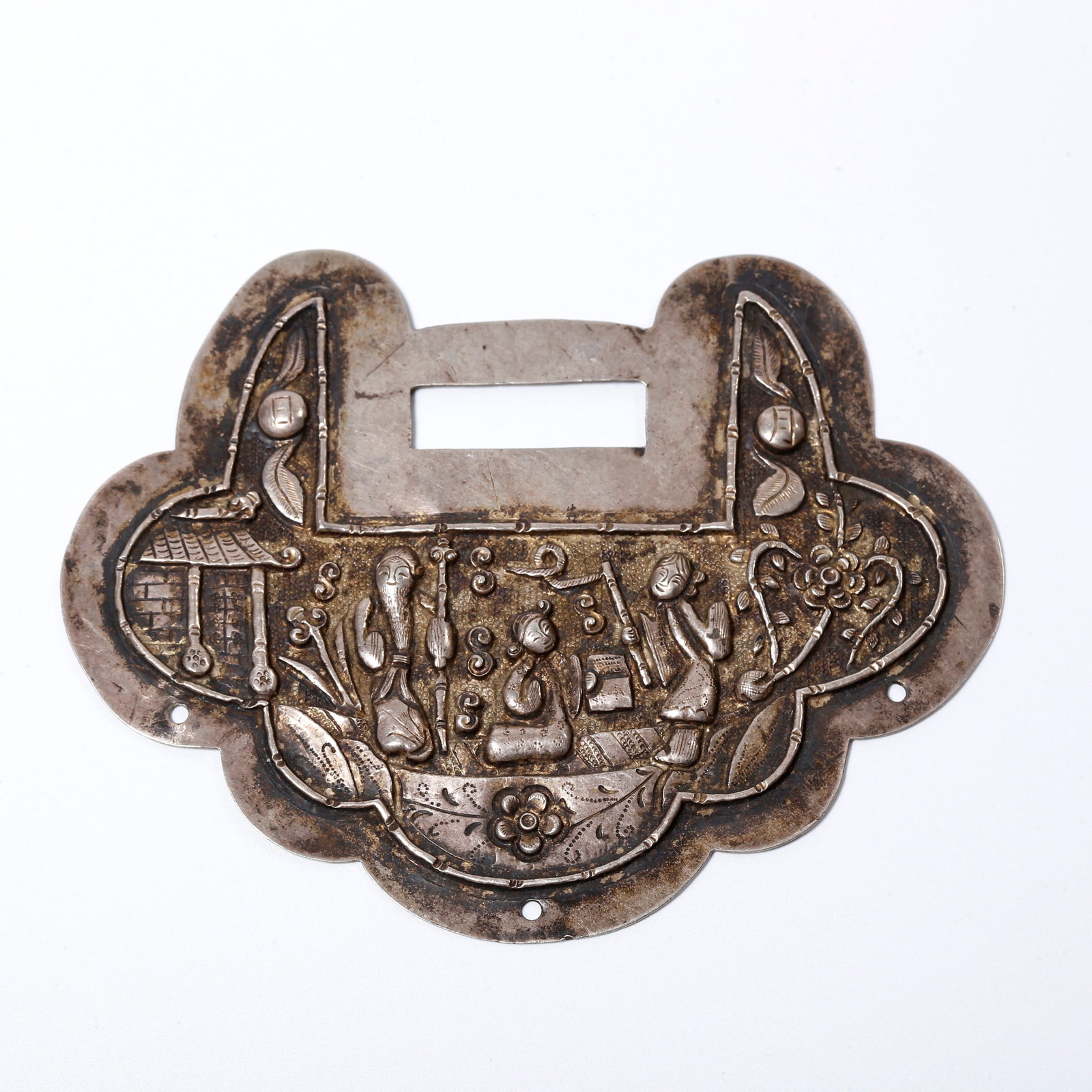 A SILVER HUMAN STORY PATTERNED LOCK PLATE (1 of 9)