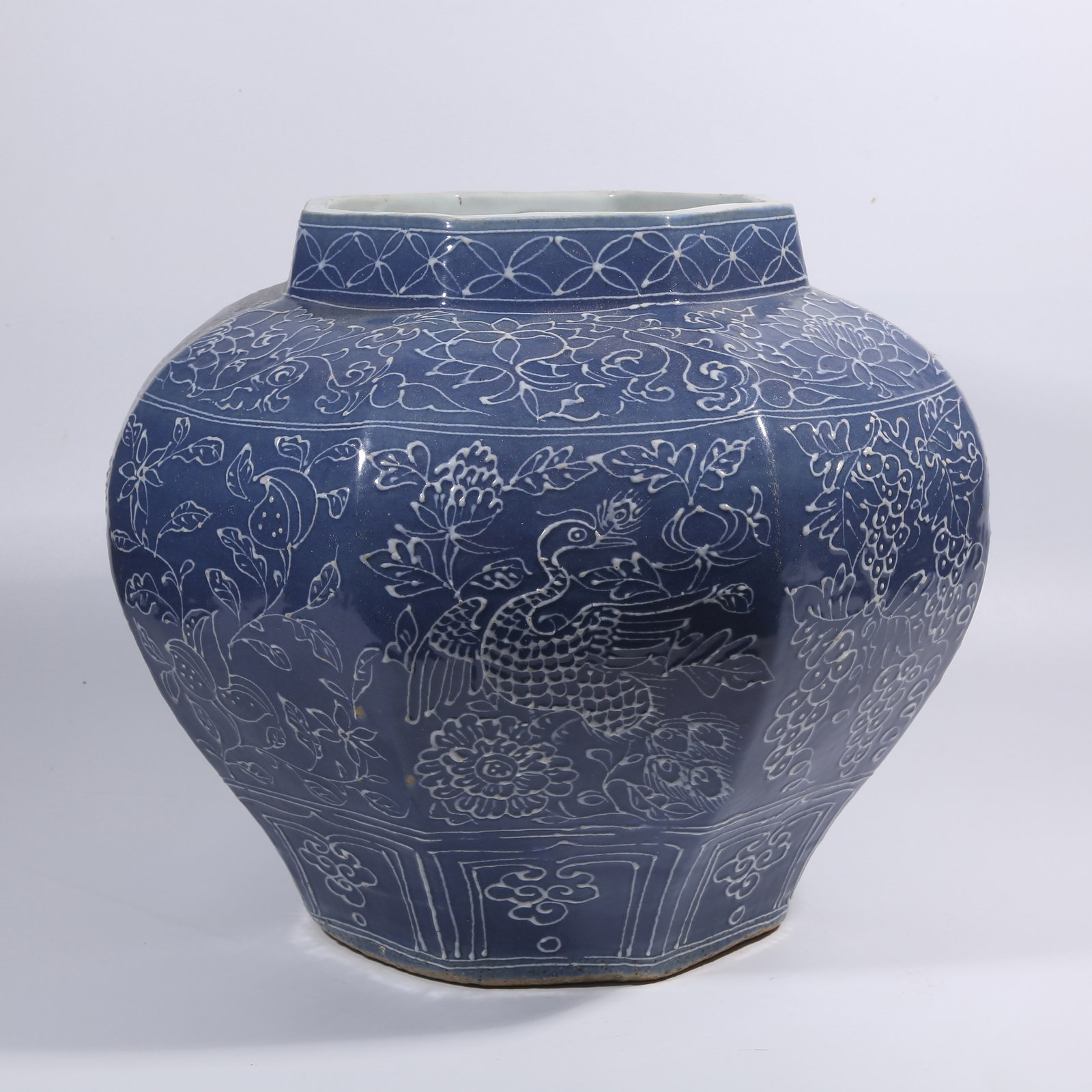 A SKY-BLUE GLAZE OCTAGONAL JAR WITH OPENWORK PHOENIX PATTERN (1 of 9)