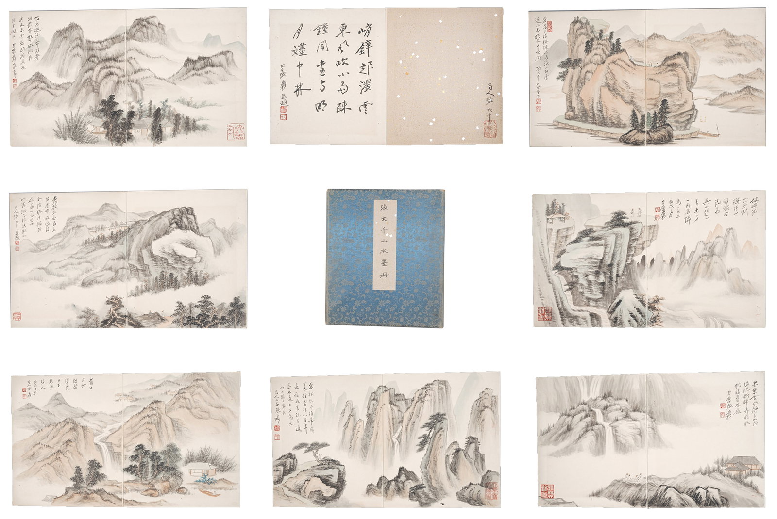 A LANDSCAPE PAINTING ALBUM LEAVES ON PAPER (7 PAGES) BY ZHANG DAQIAN.張大千 (1 of 11)