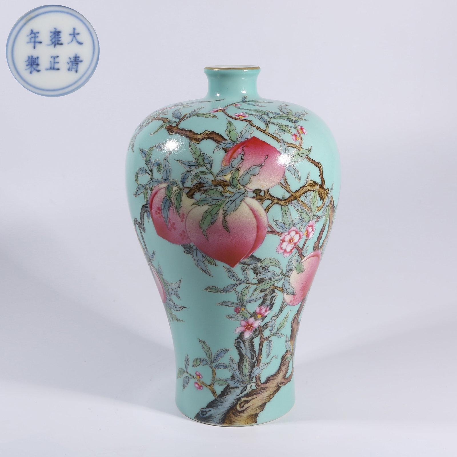 A FAMILLE-ROSE PRUNUS VASE WITH "BLESSINGS AND LONGEVITY REACHING HEAVEN" MOTIF (1 of 9)