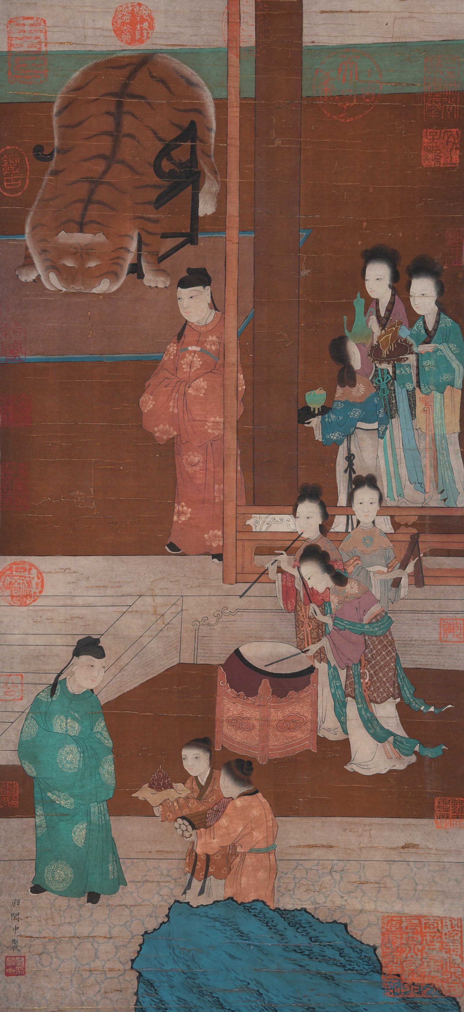 A FIGURE PAINTING ON SILK BY GU HONGZHONG.顧閎中: Figure Painting on Silk by Gu Hongzhong.顧閎中