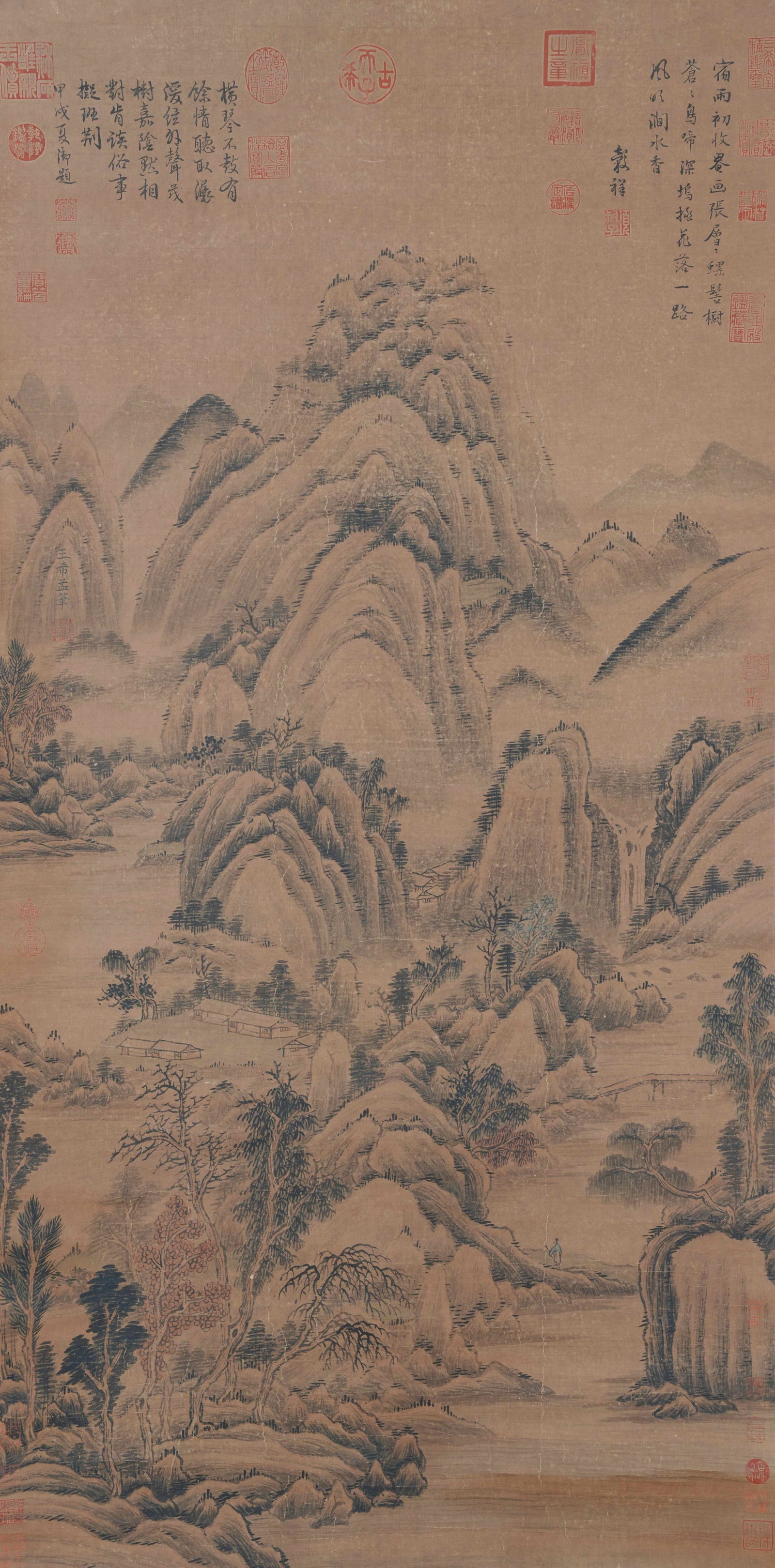 A LANDSCAPE PAINTING ON PAPER BY WANG XIMENG.王希孟: Landscape Painting on Paper by Wang Ximeng.王希孟