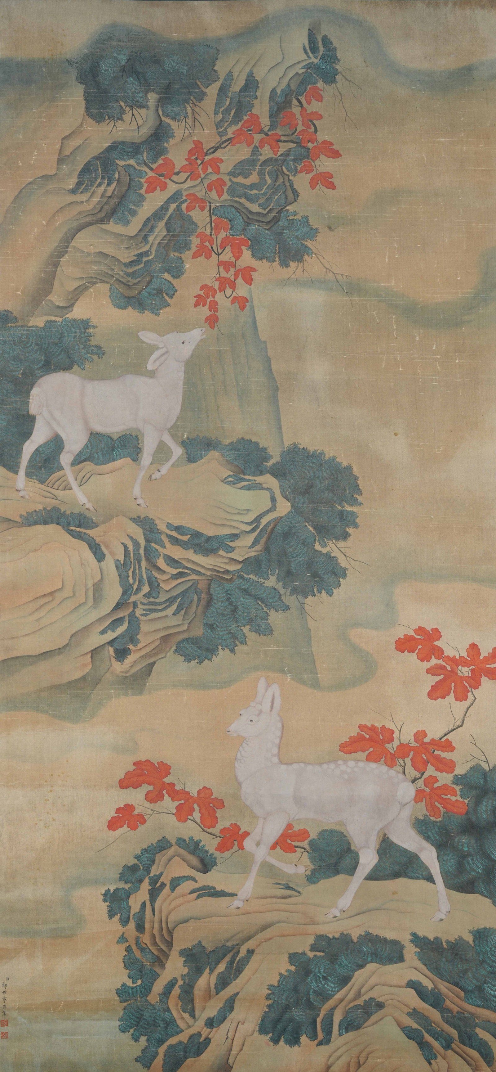 A AUSPICIOUS BEAST PAINTING ON SILK BY GIUSEPPE CASTIGLIONE.郎世寧 (1 of 8)