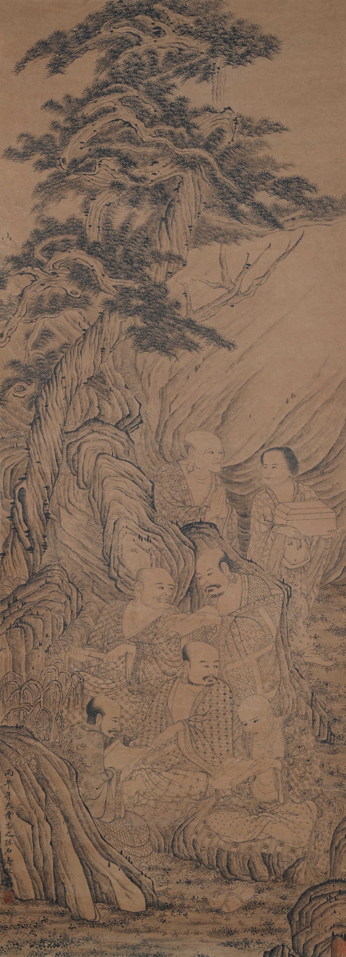 A ARHAT PAINTING ON PAPER BY SHITAO.石濤: Arhat Painting on Paper by Shitao.石濤