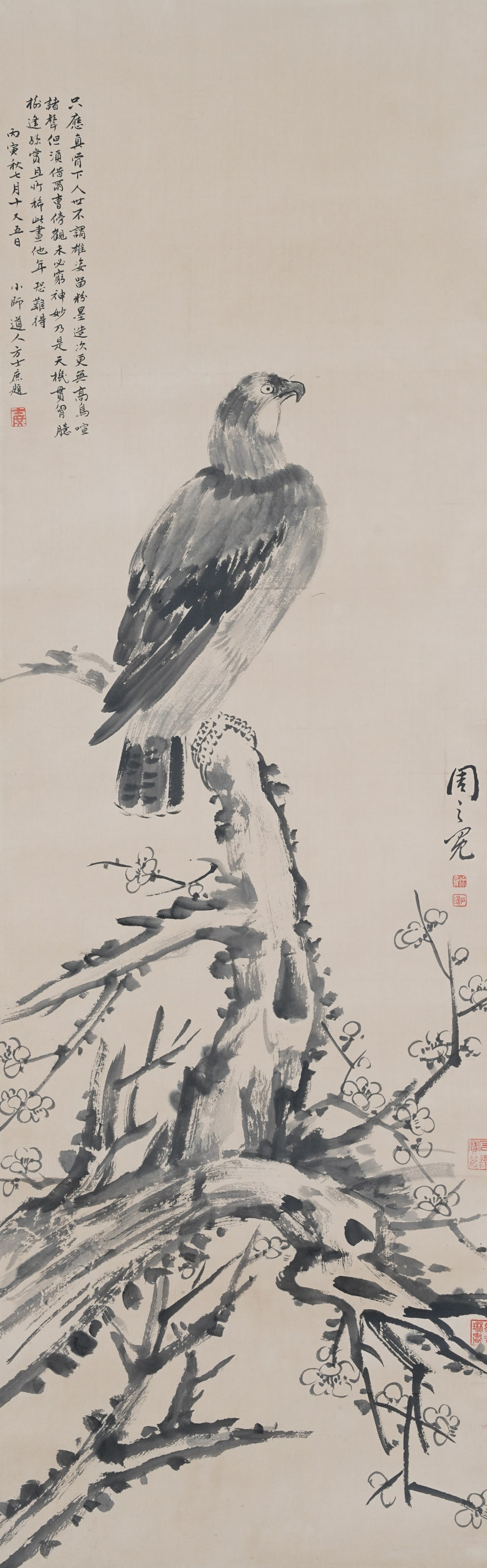 A EAGLE PAINTING ON PAPER BY ZHOU ZHIMIAN.周之冕: Eagle Painting on Paper by Zhou Zhimian.周之冕