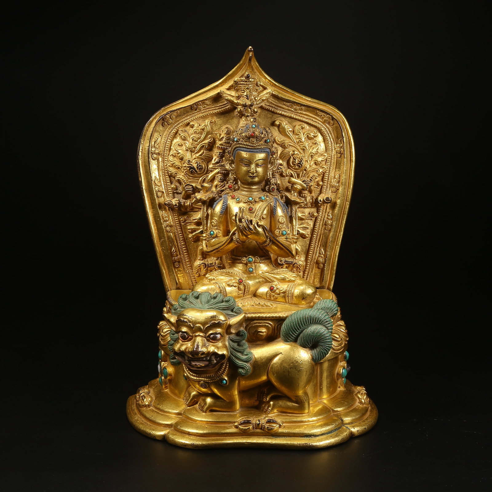 A GILT BRONZE STATUE OF MANJUSHRI BODHISATTVA: Gilt bronze statue of Manjushri Bodhisattva