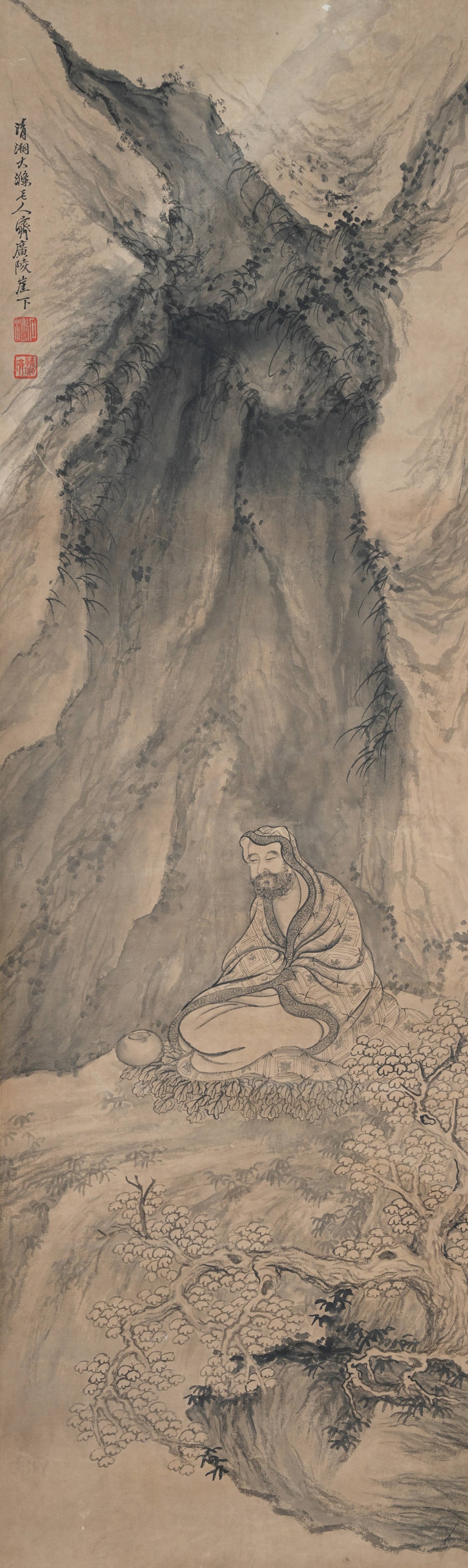 A ARHAT PAINTING ON PAPER BY SHITAO.石濤: Arhat Painting on Paper by Shitao.石濤