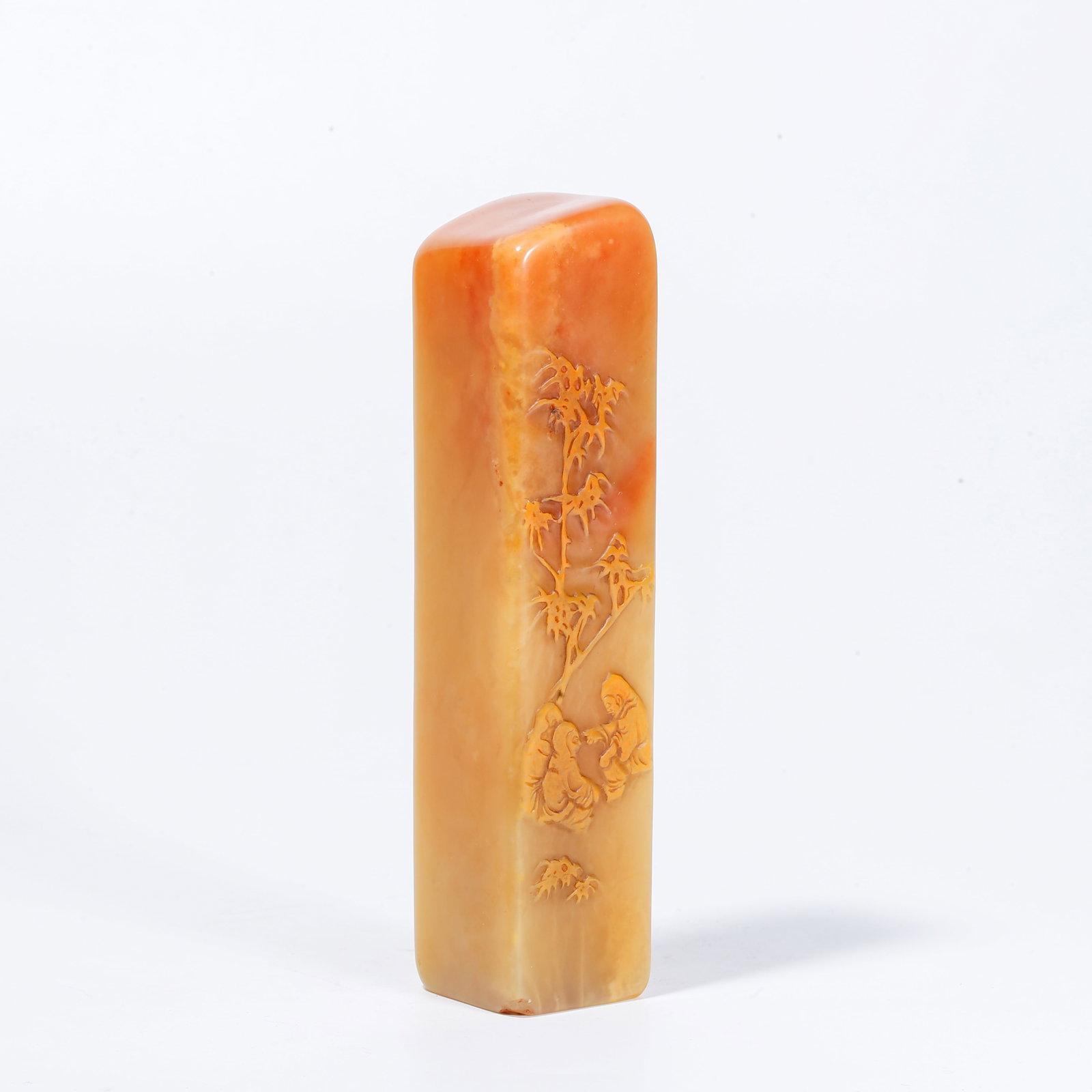 A SHOUSHAN TIANHUANG STONE SEAL WITH FIGURE NARRATIVE MOTIFS: Shoushan Tianhuang Stone Seal with Figure Narrative Motifs