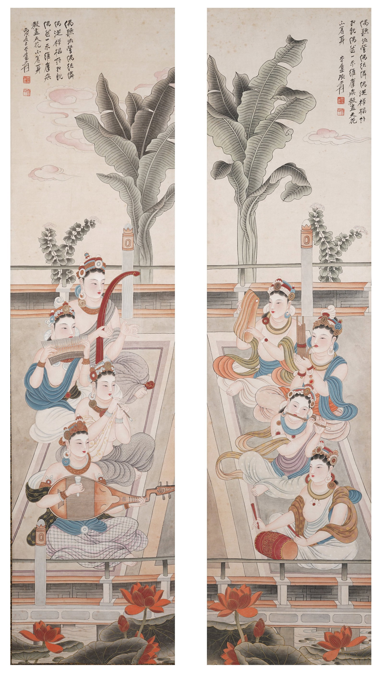 A GUANYIN ON PAPER BY ZHANG DAQIAN (2 PANELS).張大千: Guanyin on Paper by Zhang Daqian (2 panels).張大千