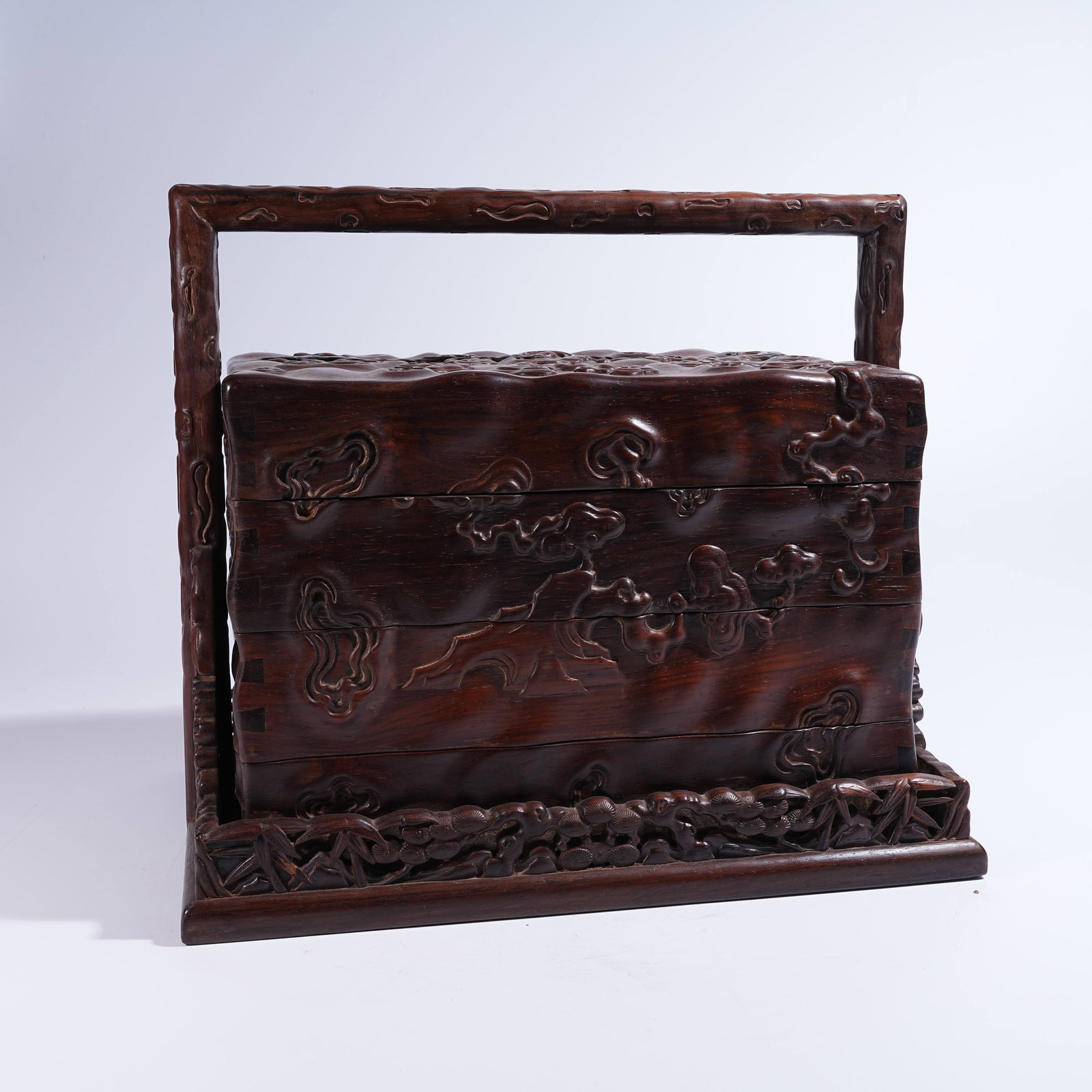 A HUANGHUALI COVERED CARRYING BOX WITH LINGZHI MOTIFS (1 of 9)