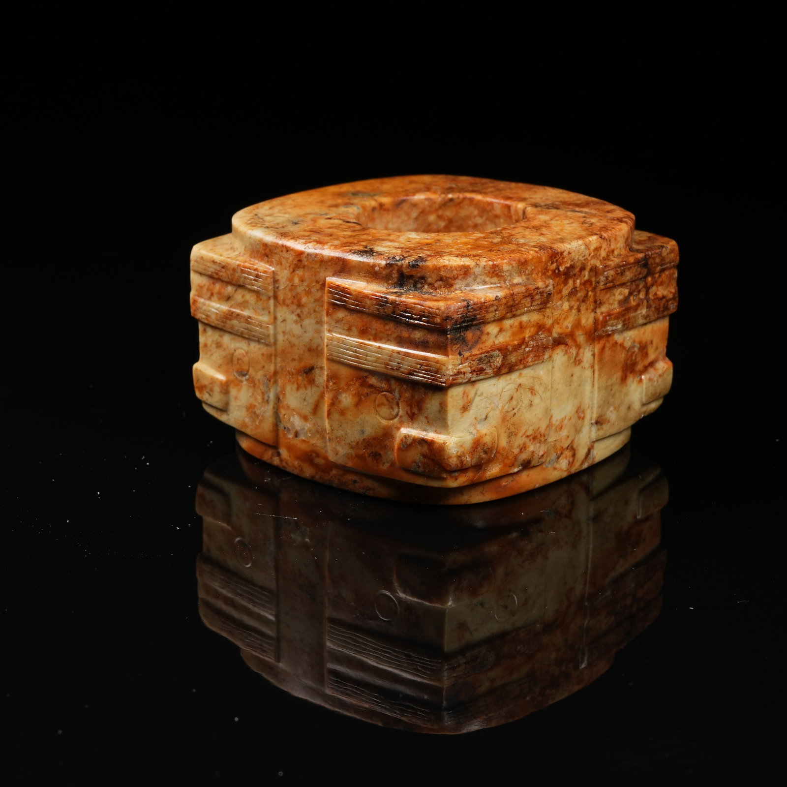 A ARCHAIC JADE ANTHROPOMORPHIC FACE CONG (1 of 9)