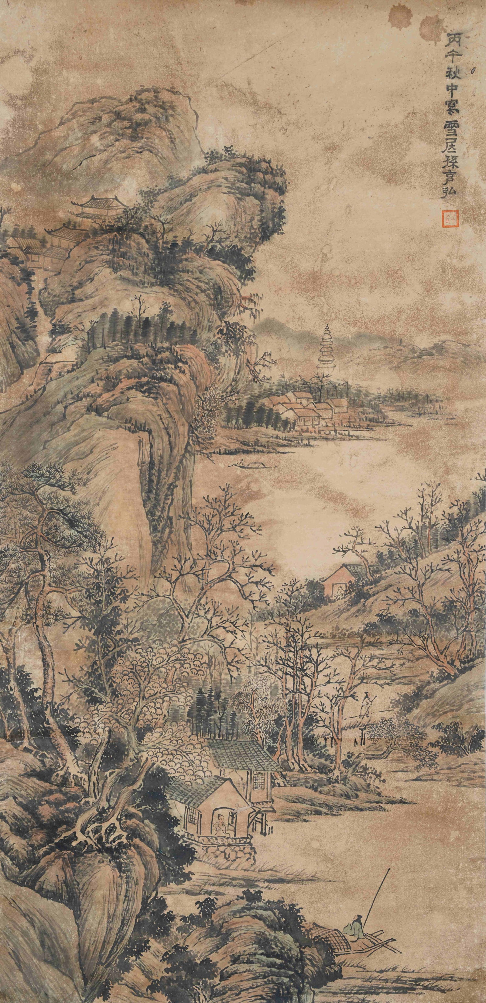 A LANDSCAPE PAINTING ON PAPER BY SUN KEHONG.孫克弘: Landscape painting on paper by Sun Kehong.孫克弘