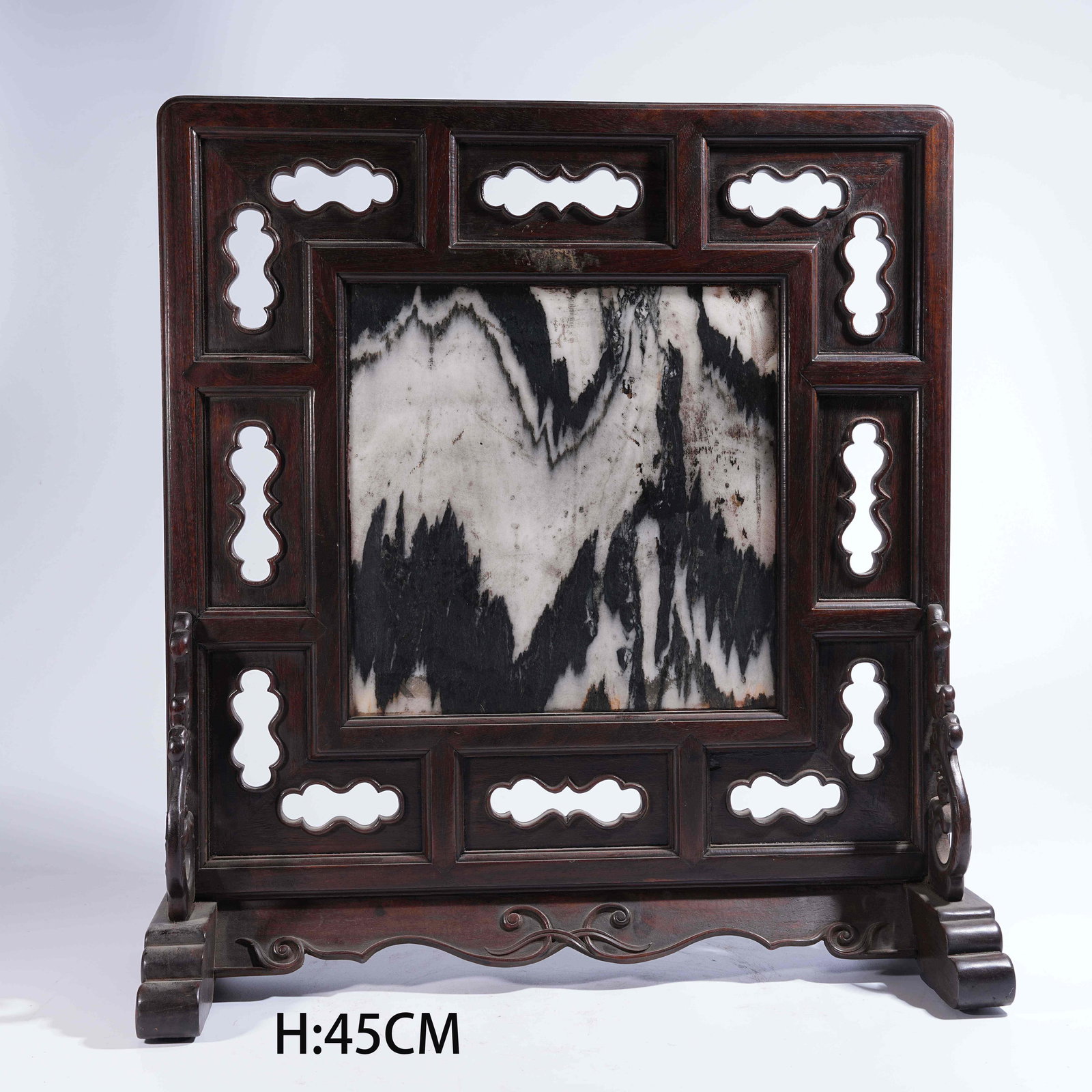 A ZITAN TABLE SCREEN INLAID WITH MARBLE: Zitan Table Screen Inlaid with Marble