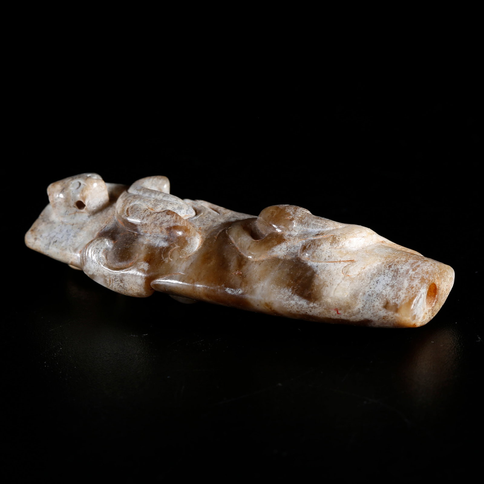 A ANCIENT JADE LEZI CARVED WITH BEAST PATTERN: Ancient Jade Lezi Carved with Beast Pattern