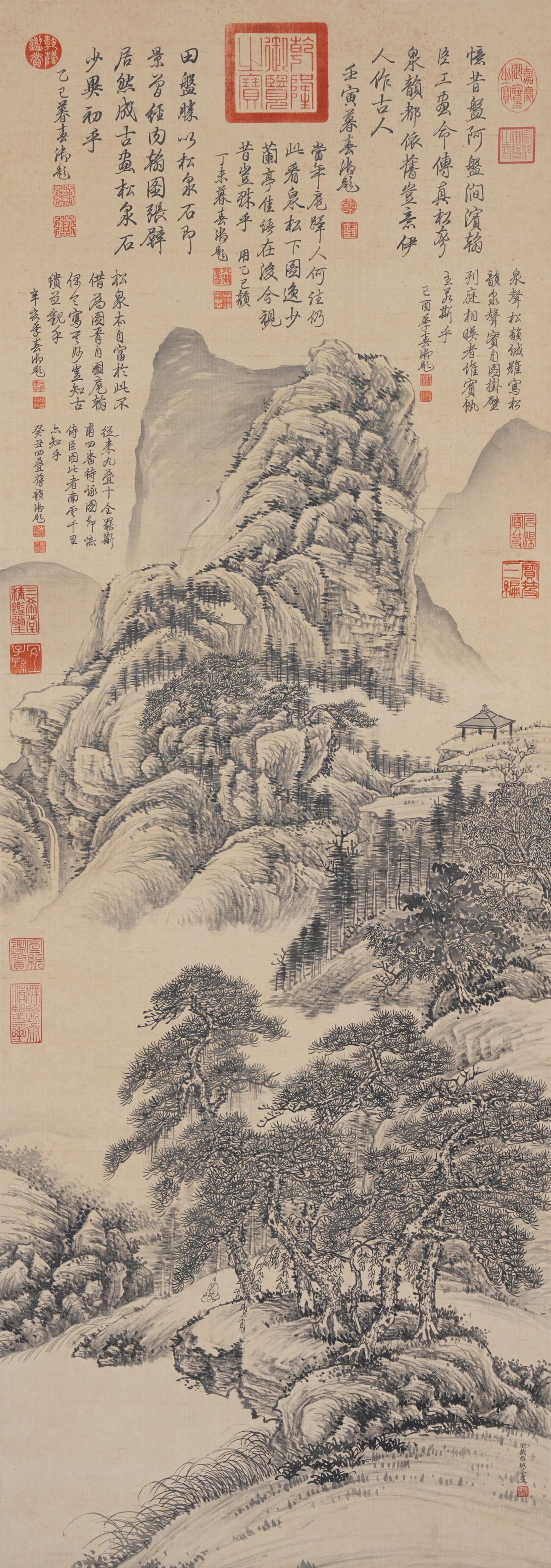 A LANDSCAPE ON SILK BY QIAN WEICHENG.錢維城: Landscape on Silk by Qian Weicheng.錢維城