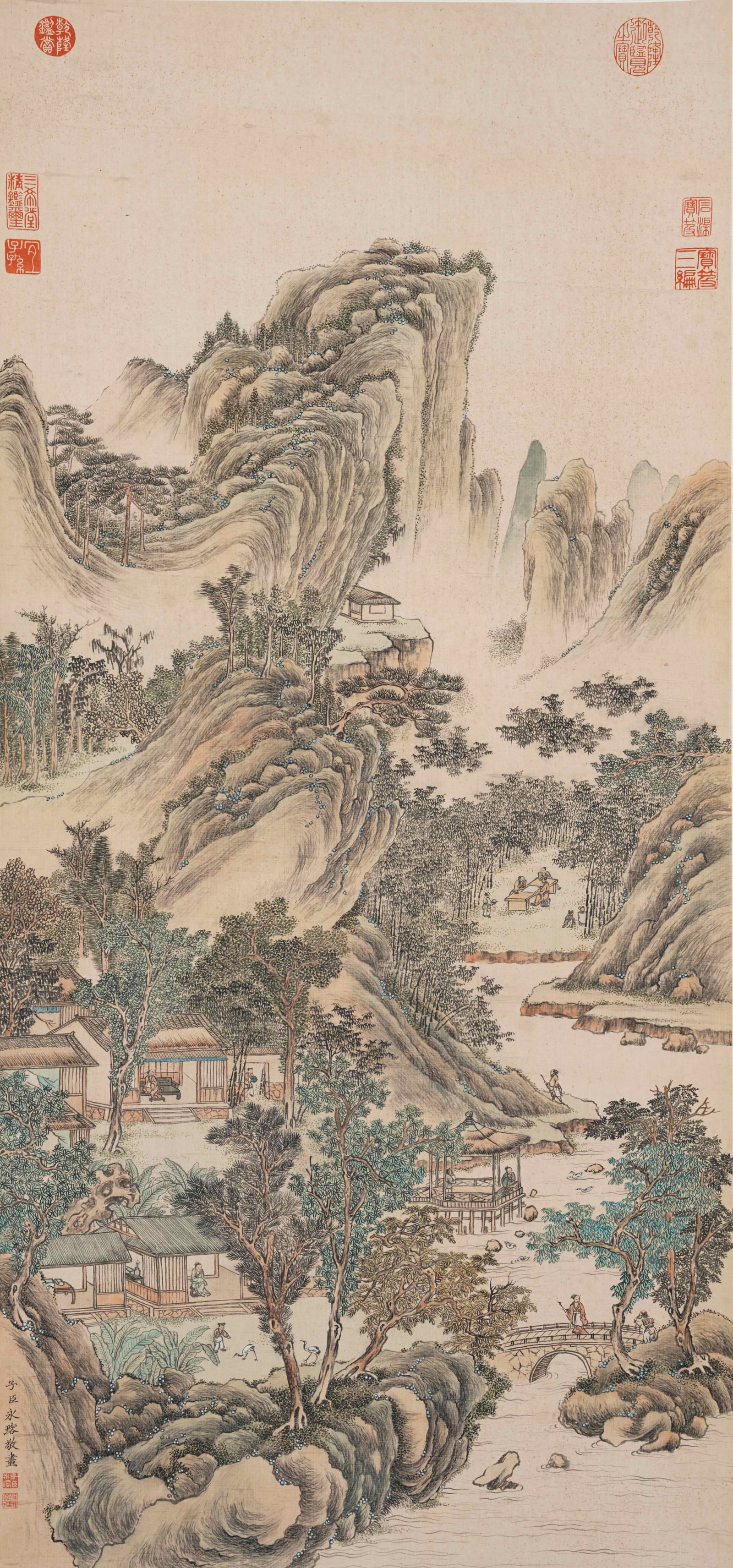 A LANDSCAPE WITH FIGURES ON SILK BY YONG RONG.永瑢 (1 of 12)
