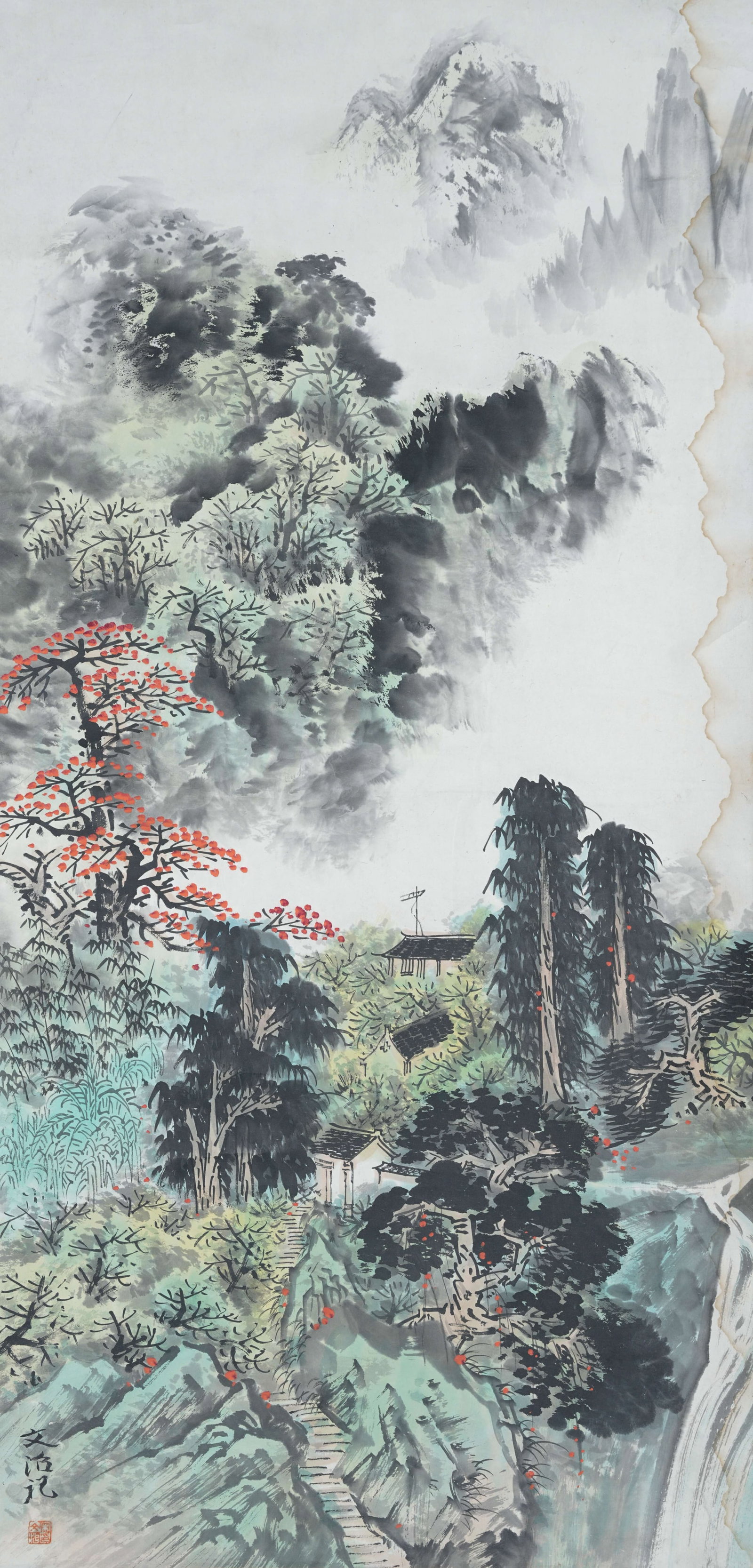 A LANDSCAPE PAINTING ON PAPER BY SONG WENZHI.宋文治: Landscape painting on paper by Song Wenzhi.宋文治