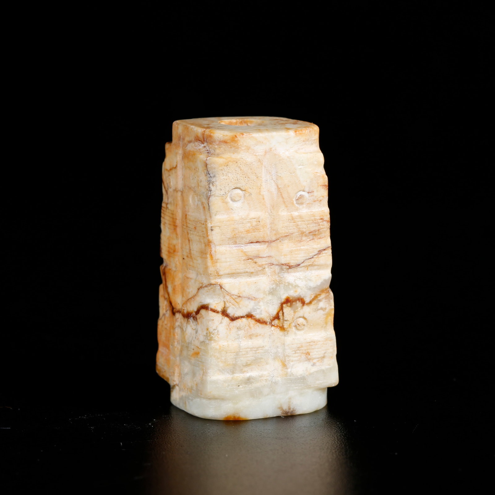 A ANCIENT JADE CONG CARVED WITH BEAST FACE PATTERNS (1 of 10)