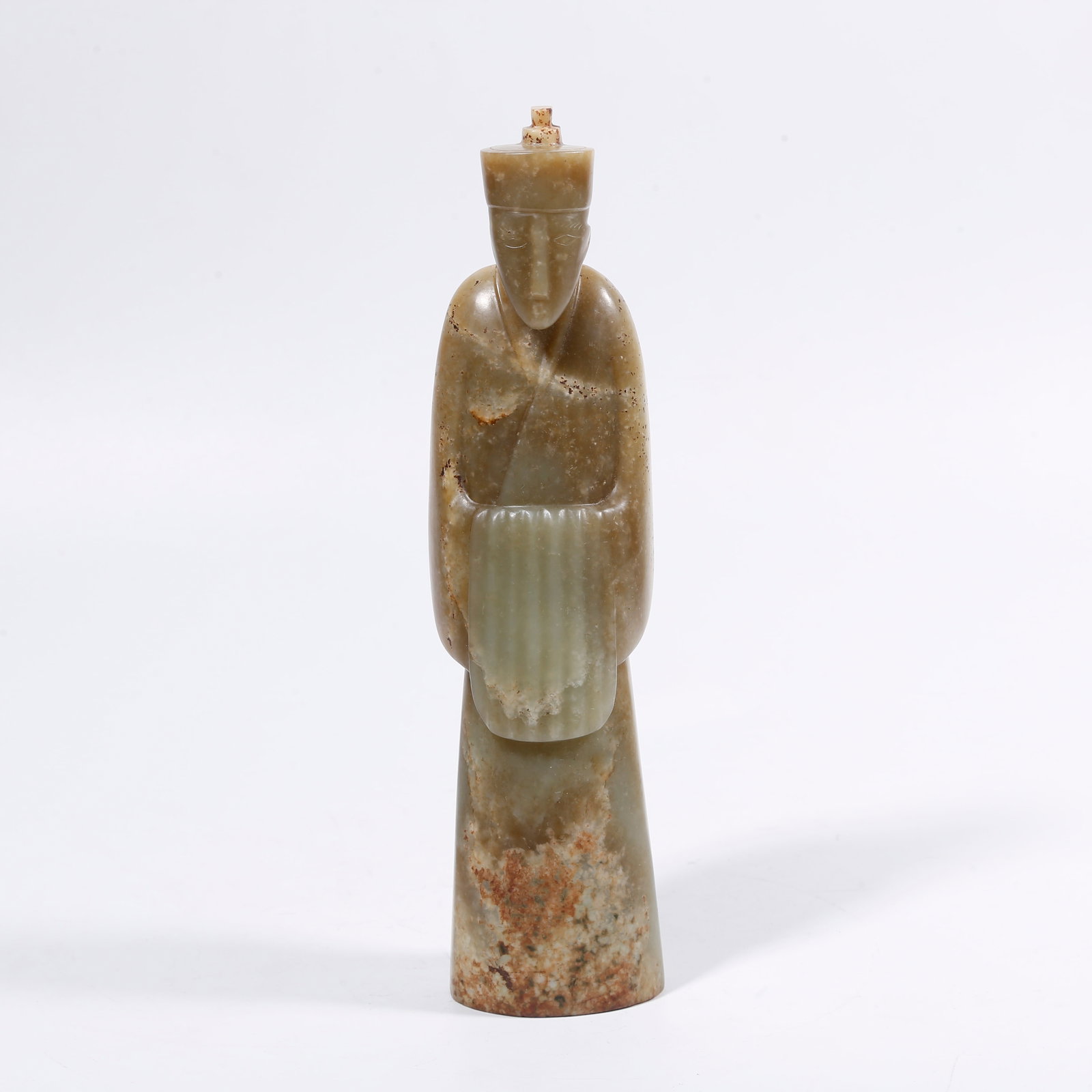 A HETIAN JADE CARVED SERVANT FIGURE ORNAMENT: Hetian Jade Carved Servant Figure Ornament