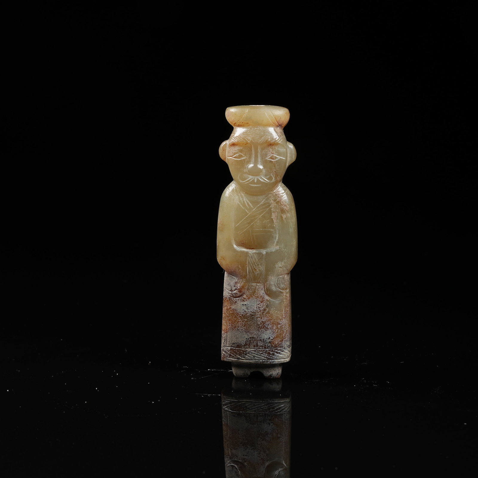 A ARCHAIC JADE ANTHROPOMORPHIC DEITY PENDANT (1 of 9)