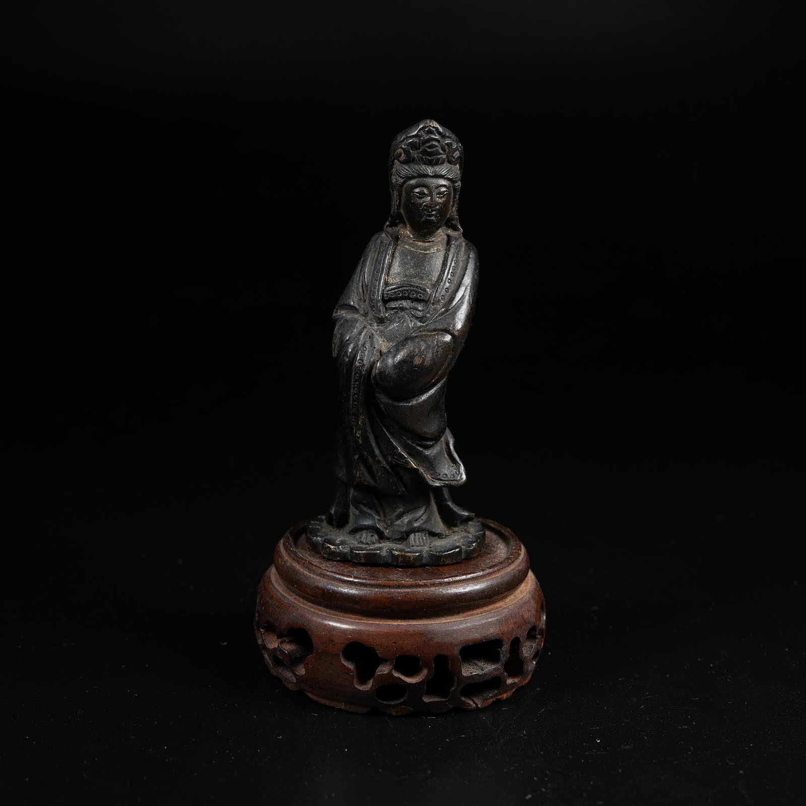 A STANDING BRONZE STATUE OF GUANYIN: Standing Bronze Statue of Guanyin
