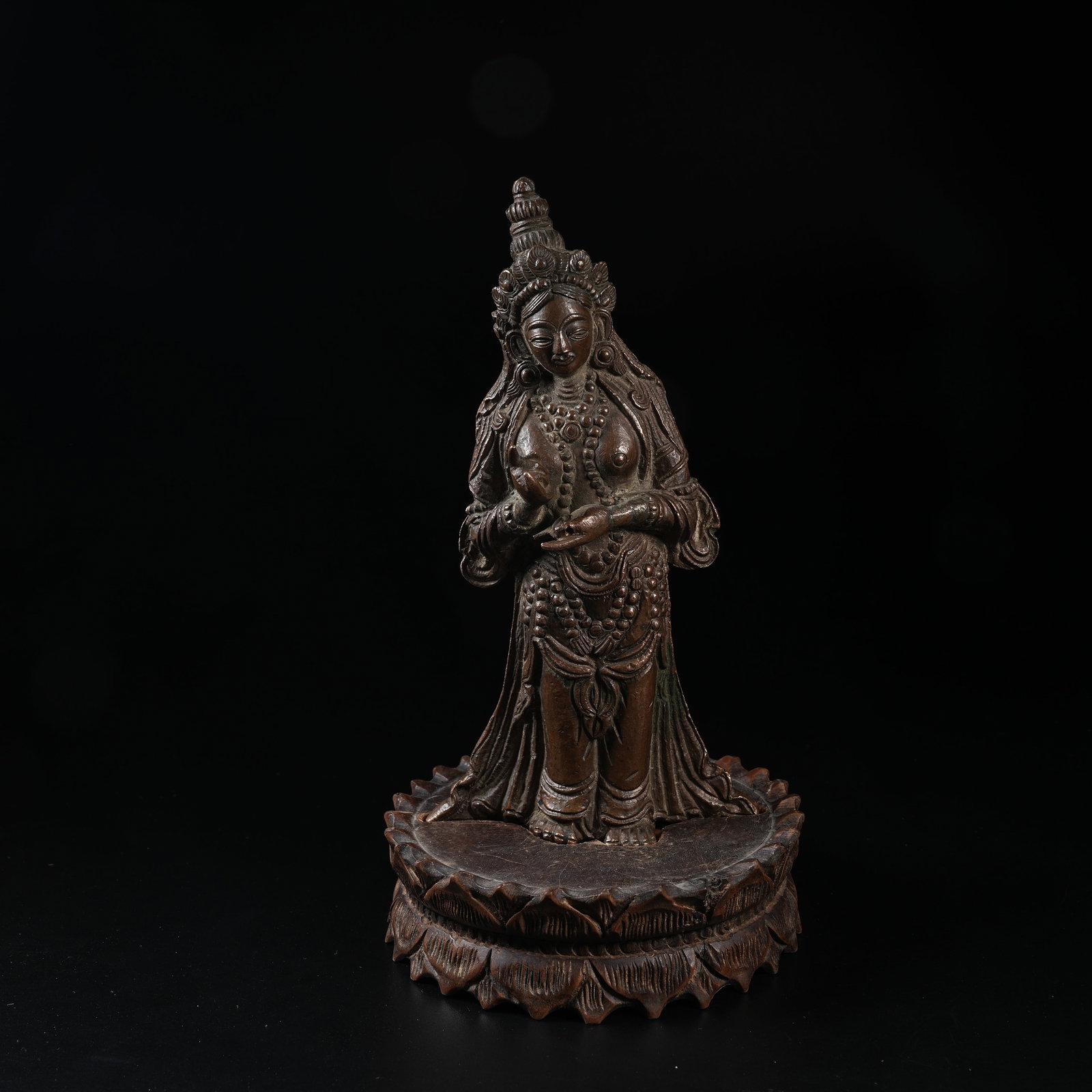 A STANDING BRONZE STATUE OF GUANYIN: Standing Bronze Statue of Guanyin