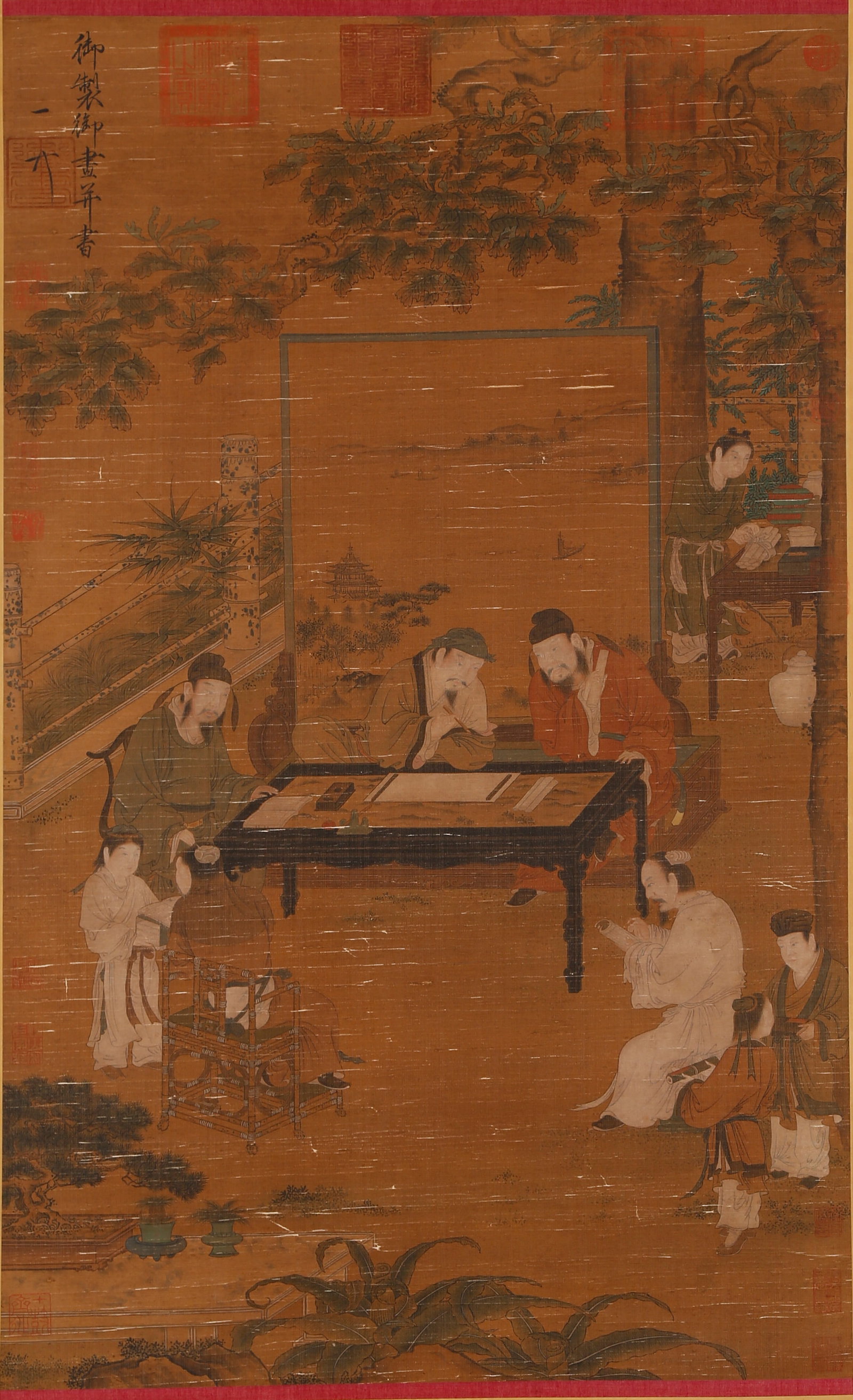 A FIGURE PAINTING ON SILK BY EMPEROR HUIZONG OF SONG.宋徽宗: Figure painting on silk by Emperor Huizong of Song.宋徽宗
