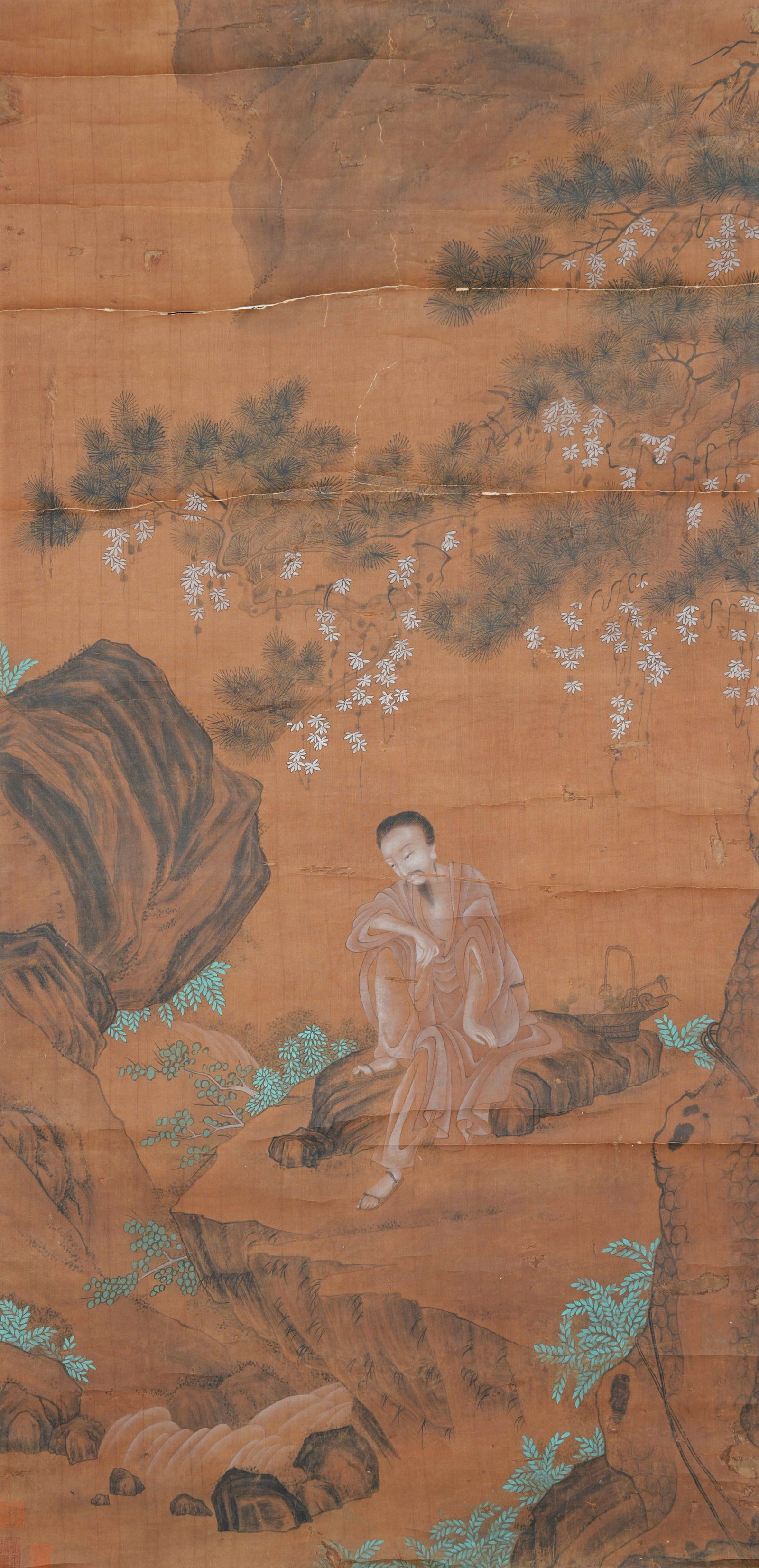 A FIGURE PAINTING ON SILK BY ANONYMOUS. (1 of 9)